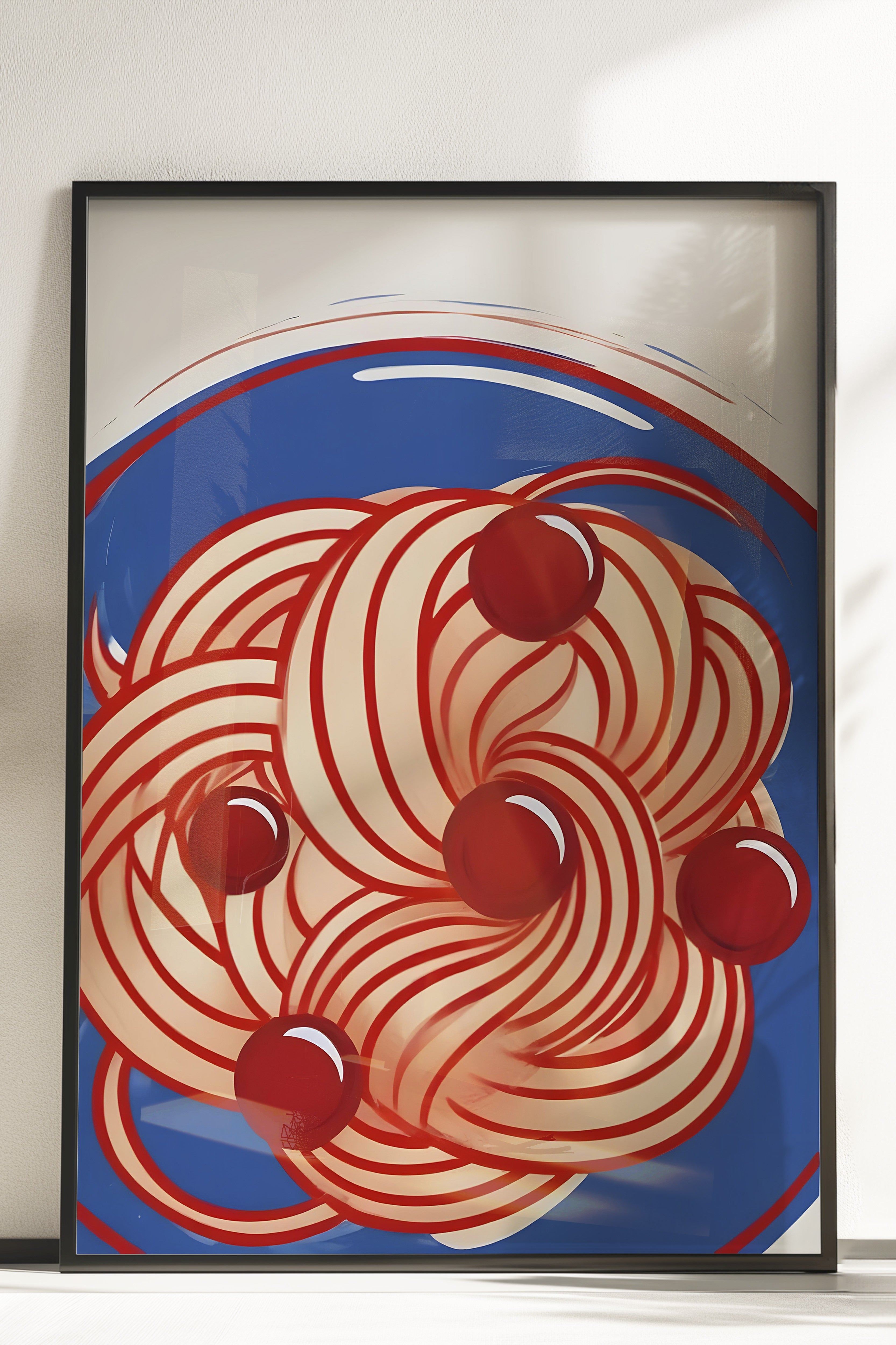 Çerçevesiz Poster, Red Pasta, Blue Bowl, Comfort Serisi Mutfak Duvar Posteri, NO:109098