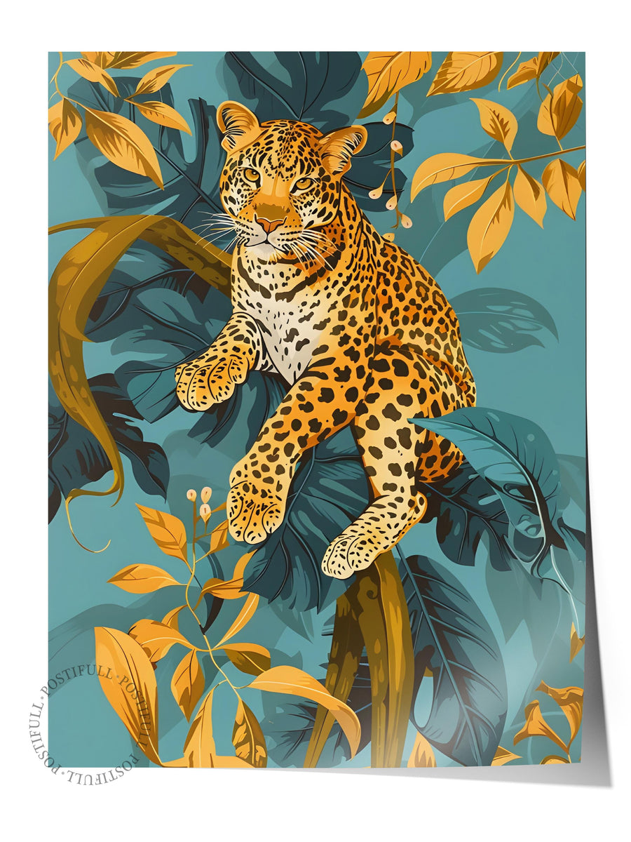 Leopar ve Tropik Yapraklar Maximalist Çerçevesiz Poster