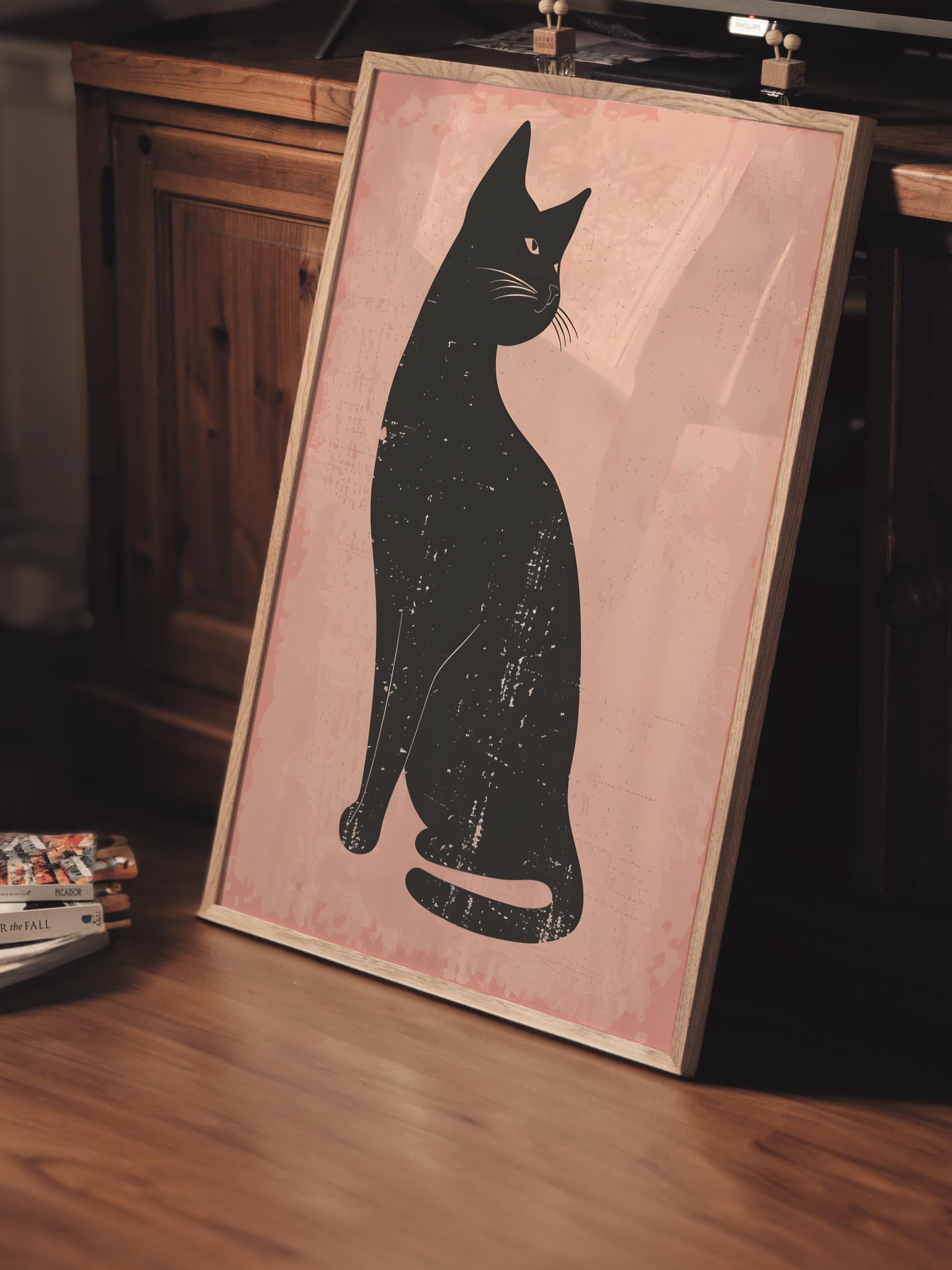 Çerçevesiz Poster Tablo, Duvar Posteri, Kağıt Poster, Siyah Kedi Silüeti , Maximalist No:53