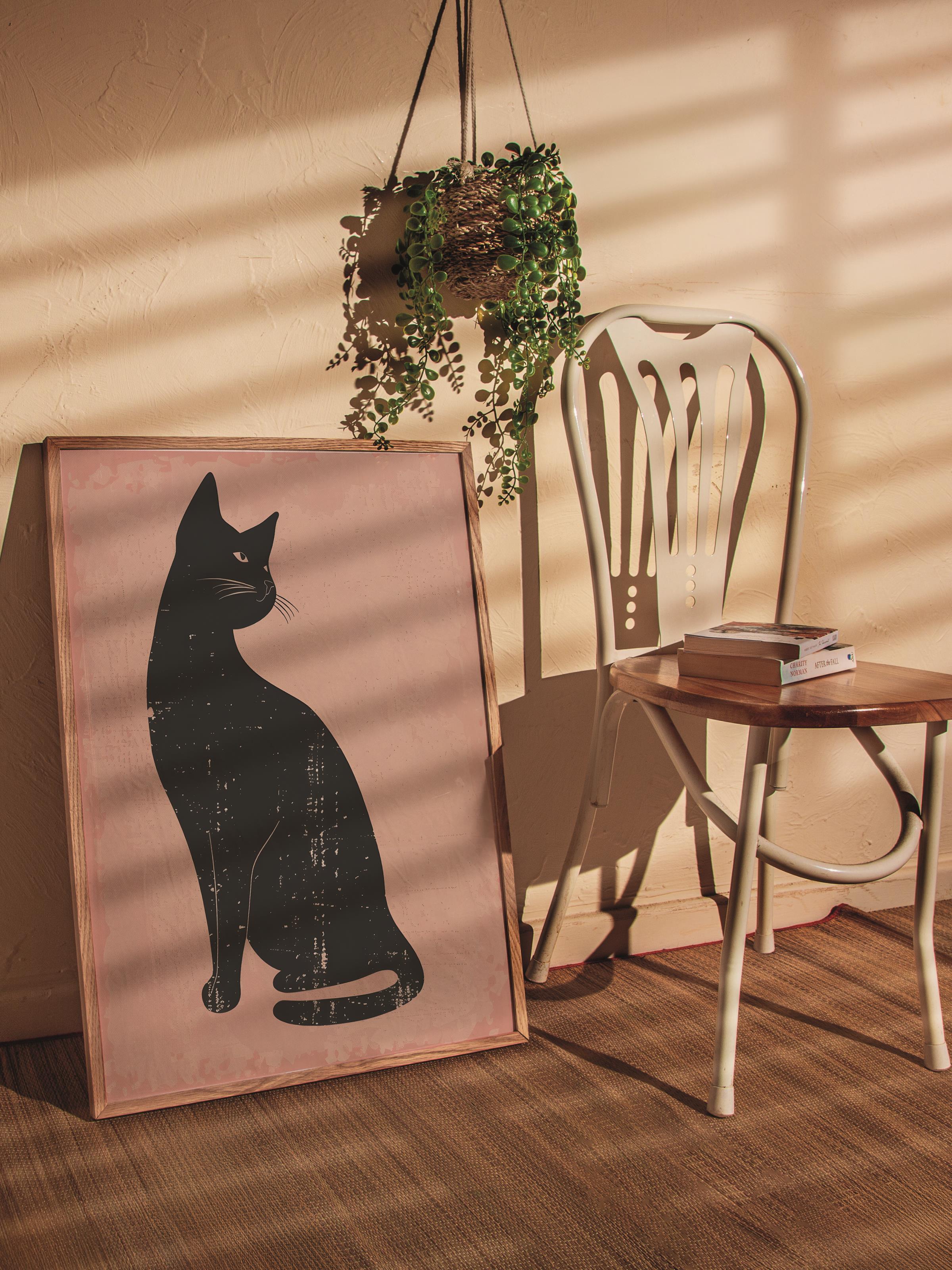 Çerçevesiz Poster Tablo, Duvar Posteri, Kağıt Poster, Siyah Kedi Silüeti , Maximalist No:53