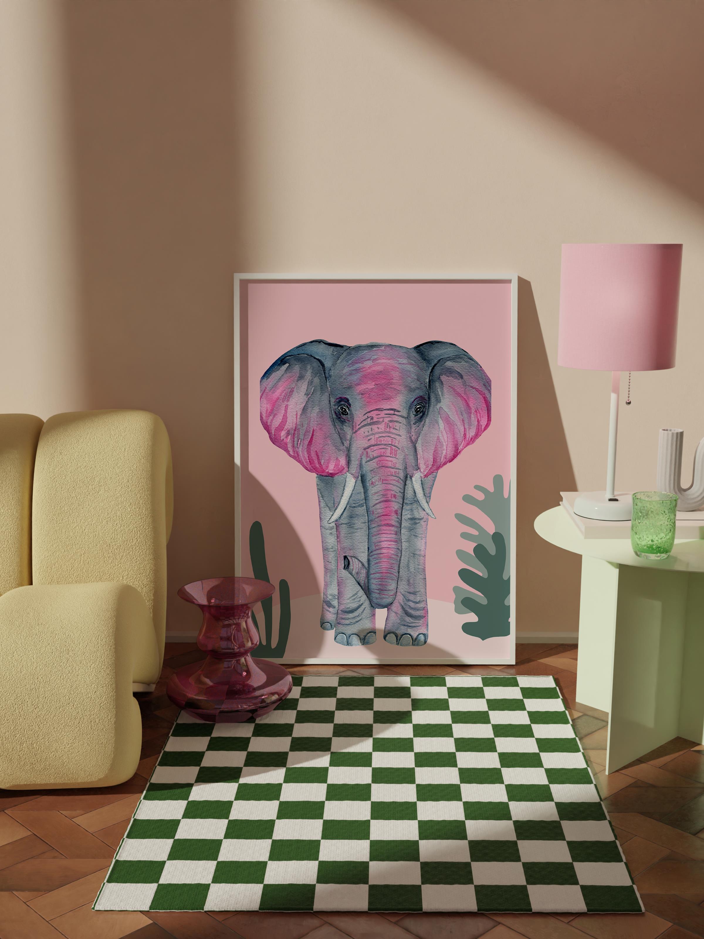 Çerçevesiz Poster Tablo, Duvar Posteri, Kağıt Poster, Pembe Fil Uyumu , Maximalist No:218