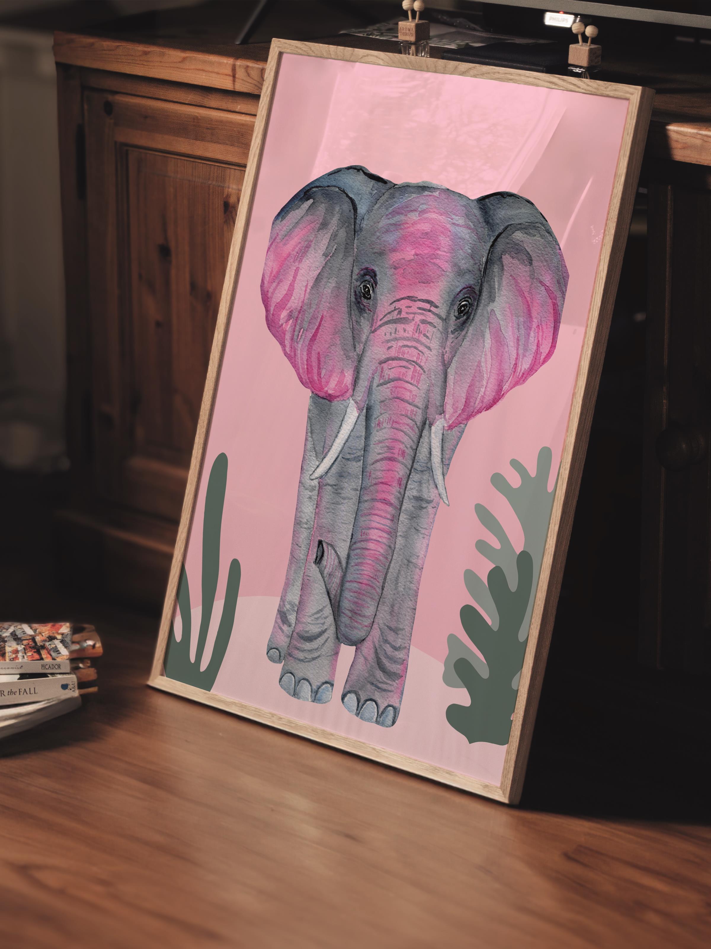 Çerçevesiz Poster Tablo, Duvar Posteri, Kağıt Poster, Pembe Fil Uyumu , Maximalist No:218