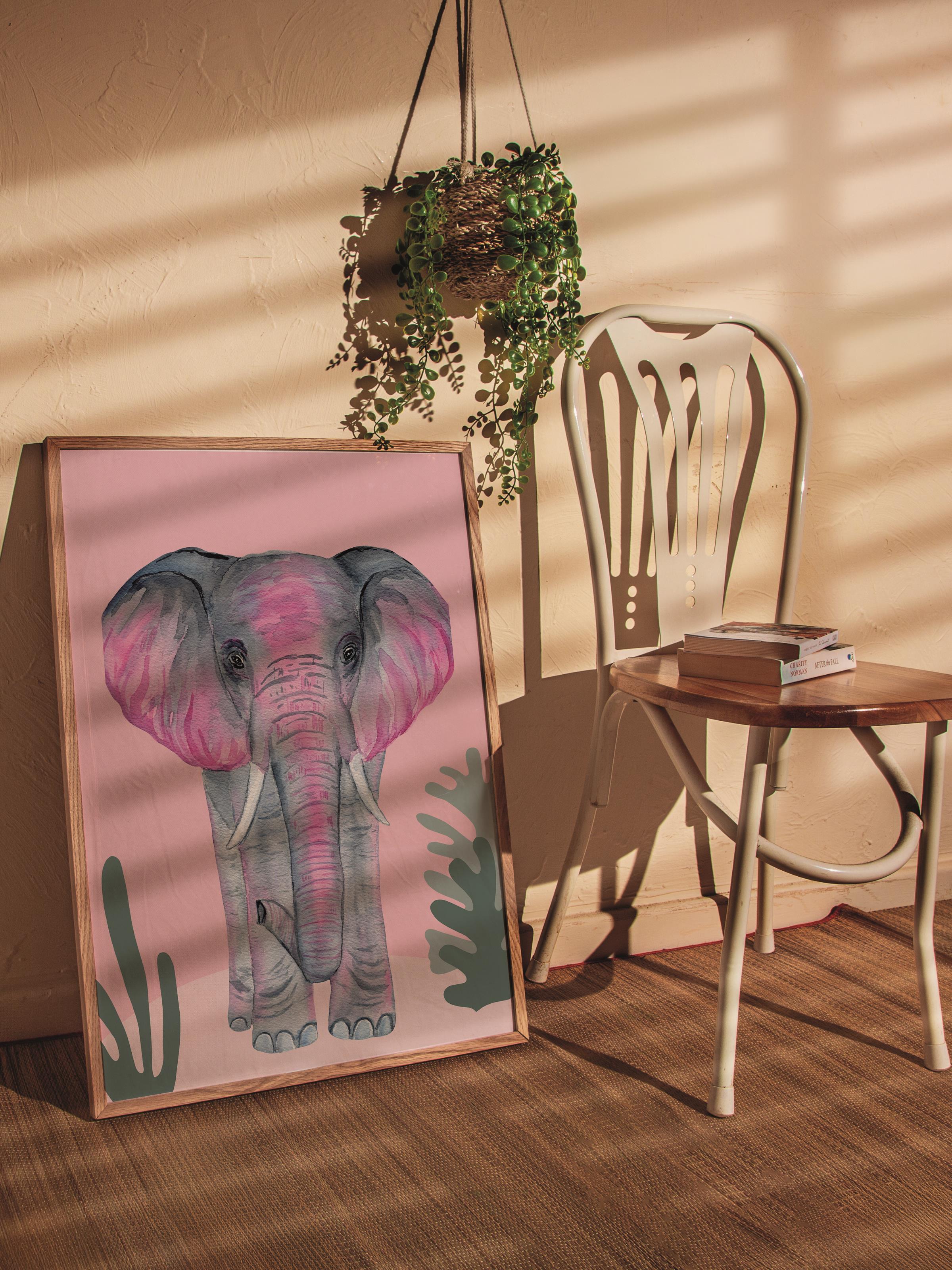 Çerçevesiz Poster Tablo, Duvar Posteri, Kağıt Poster, Pembe Fil Uyumu , Maximalist No:218