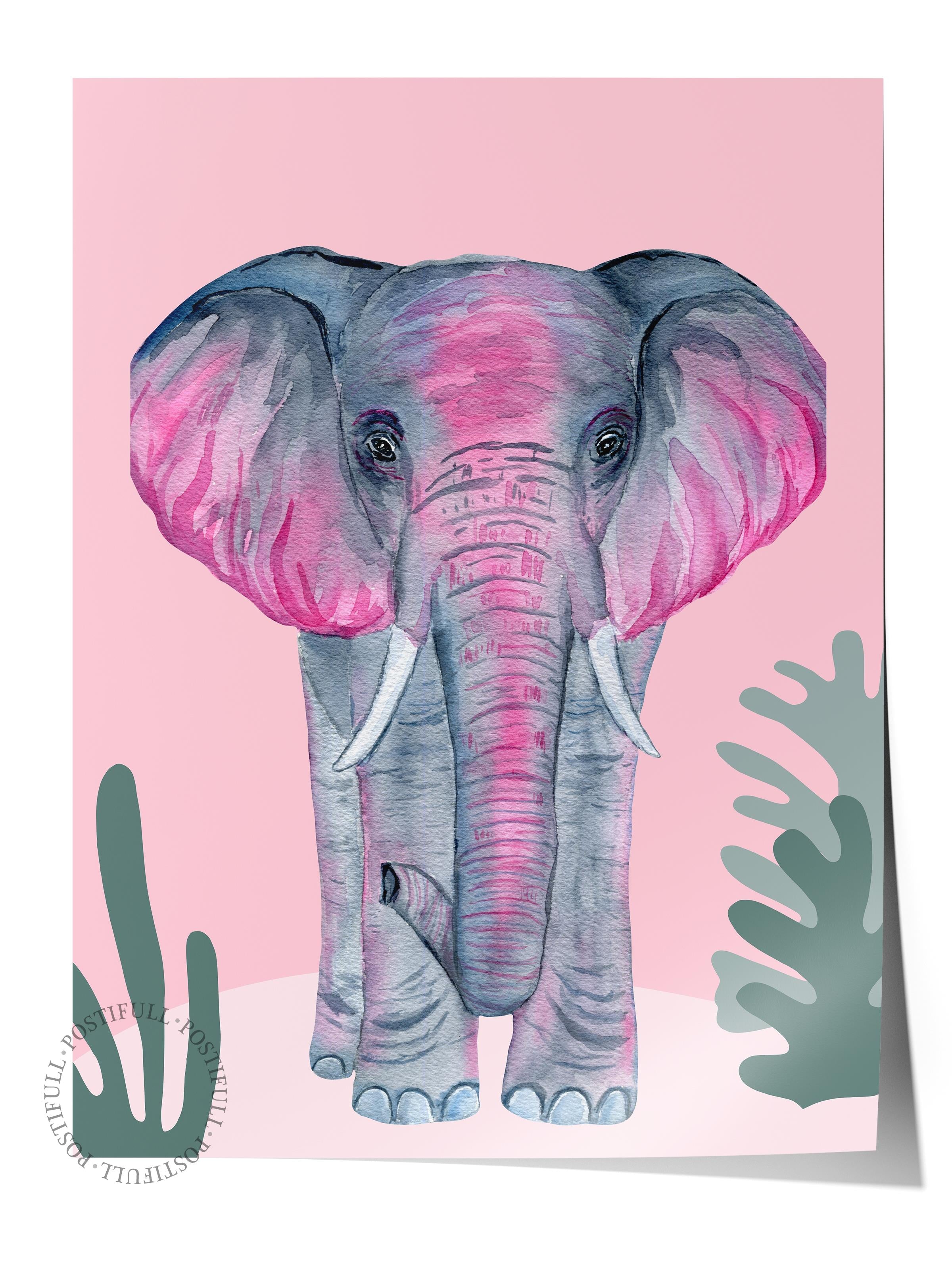 Çerçevesiz Poster Tablo, Duvar Posteri, Kağıt Poster, Pembe Fil Uyumu , Maximalist No:218