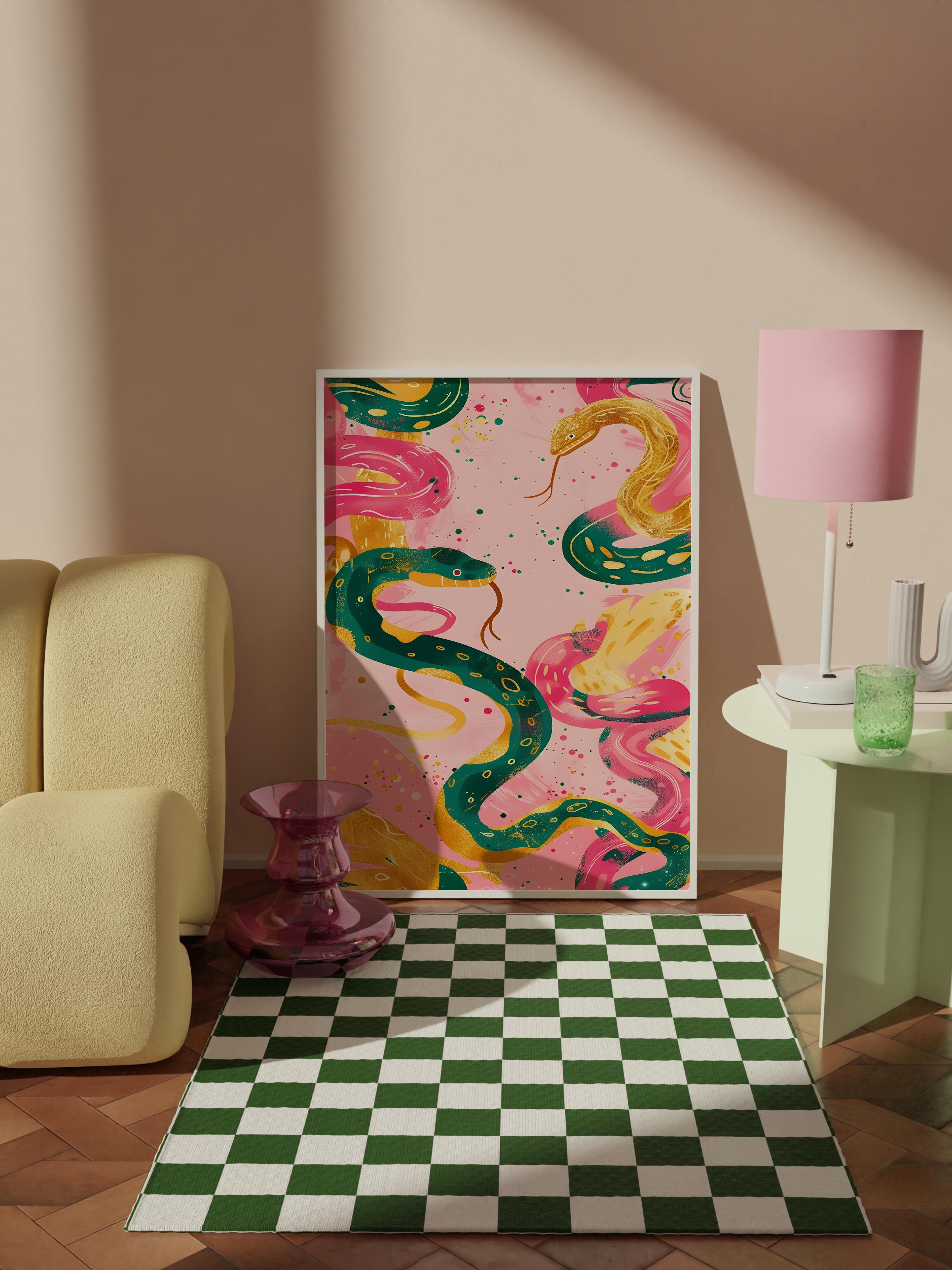 Çerçevesiz Poster Tablo, Duvar Posteri, Kağıt Poster, Sürreal Yılanlar , Maximalist No:76