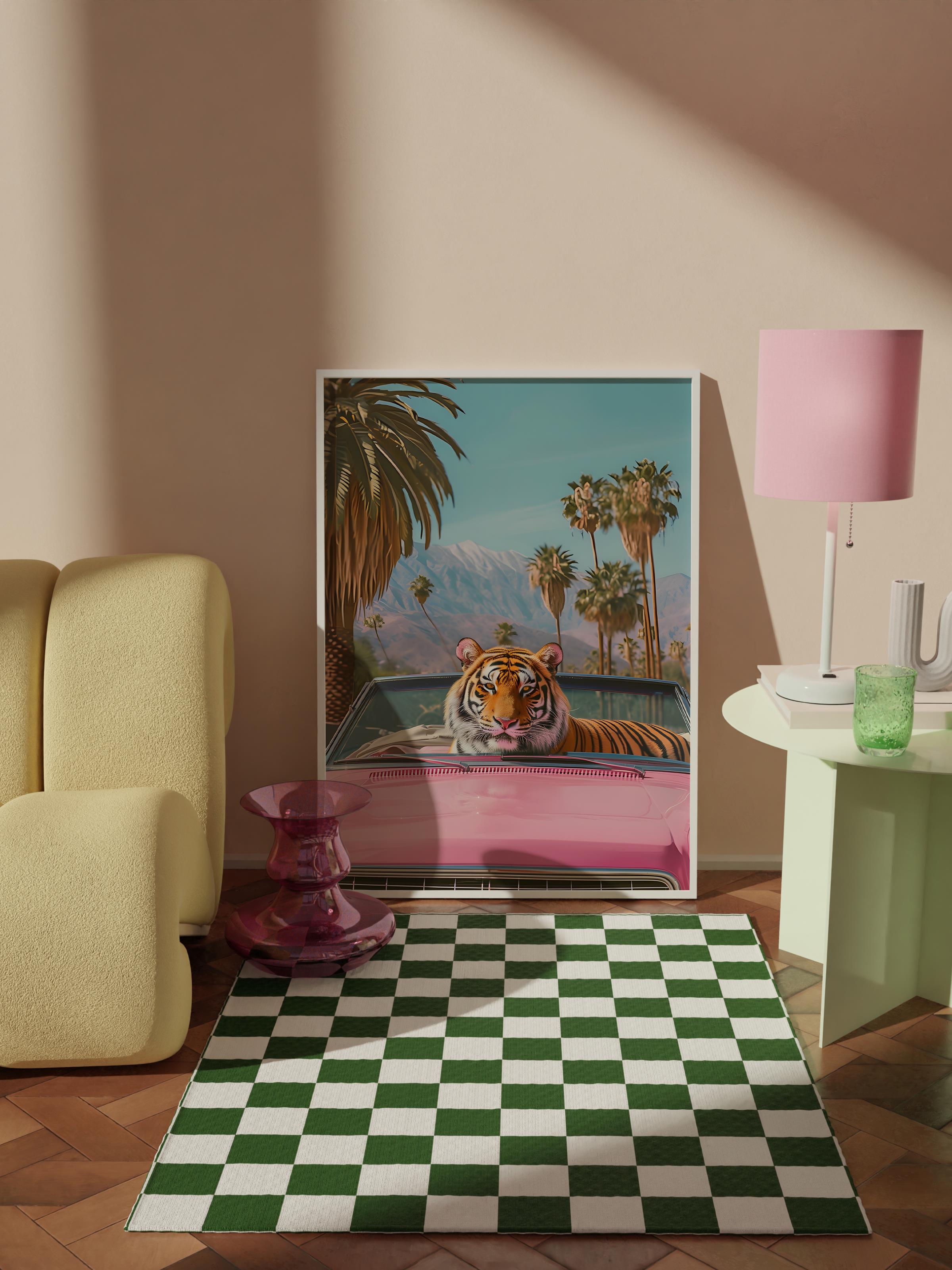 Çerçevesiz Poster Tablo, Duvar Posteri, Kağıt Poster, Pembe Günbatımı Palmiyeleri , Maximalist No:9