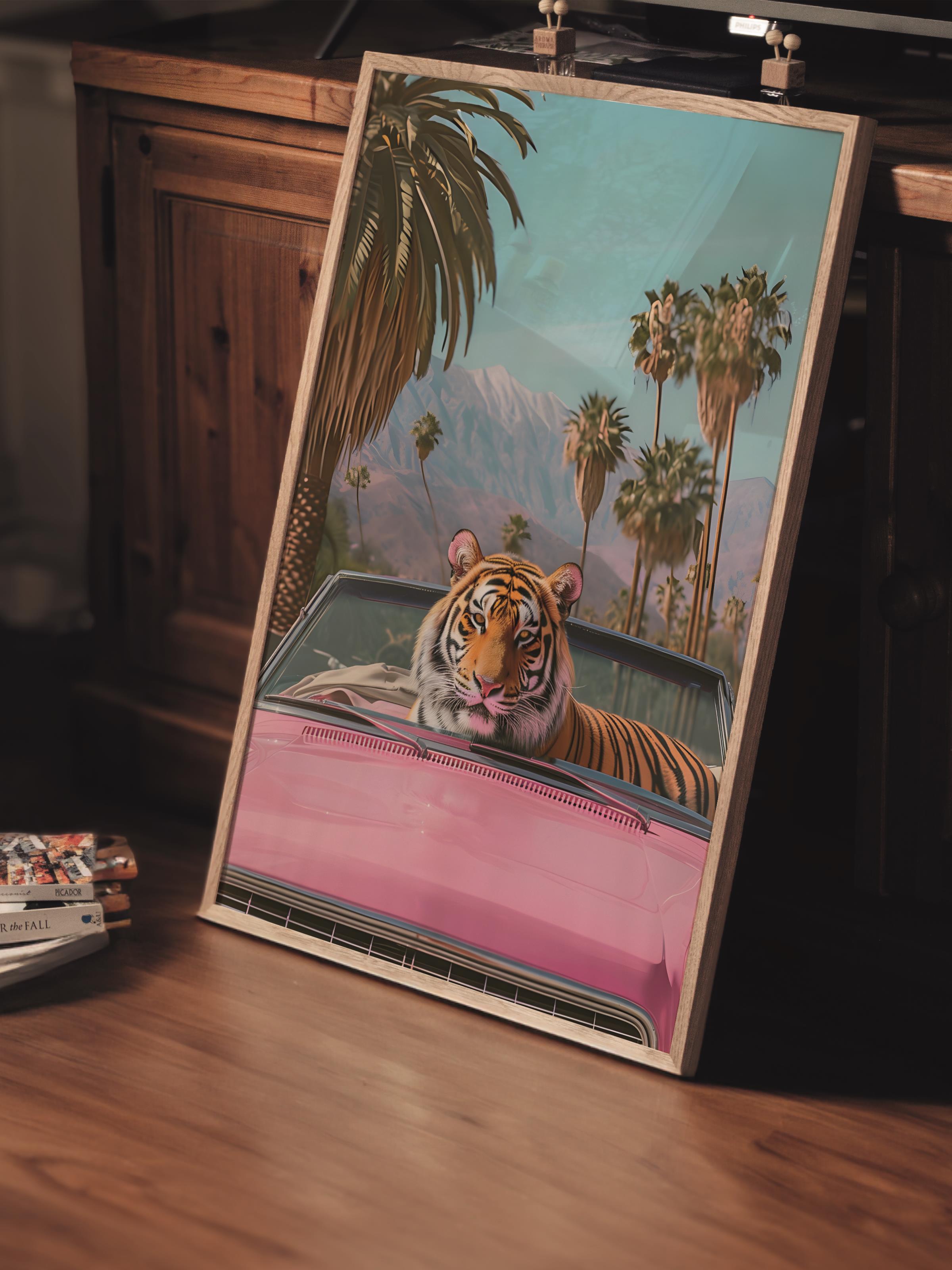 Çerçevesiz Poster Tablo, Duvar Posteri, Kağıt Poster, Pembe Günbatımı Palmiyeleri , Maximalist No:9