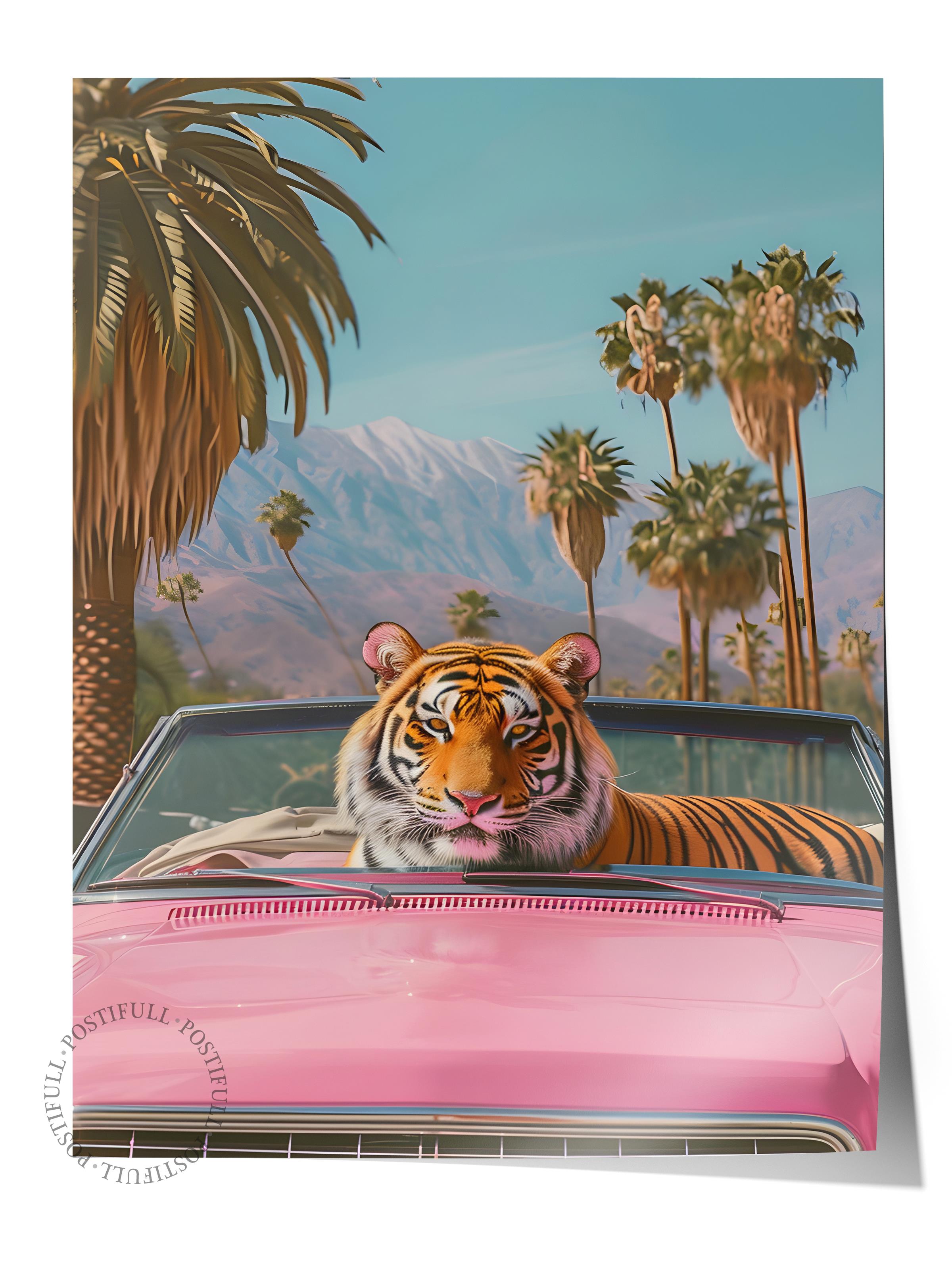 Çerçevesiz Poster Tablo, Duvar Posteri, Kağıt Poster, Pembe Günbatımı Palmiyeleri , Maximalist No:9
