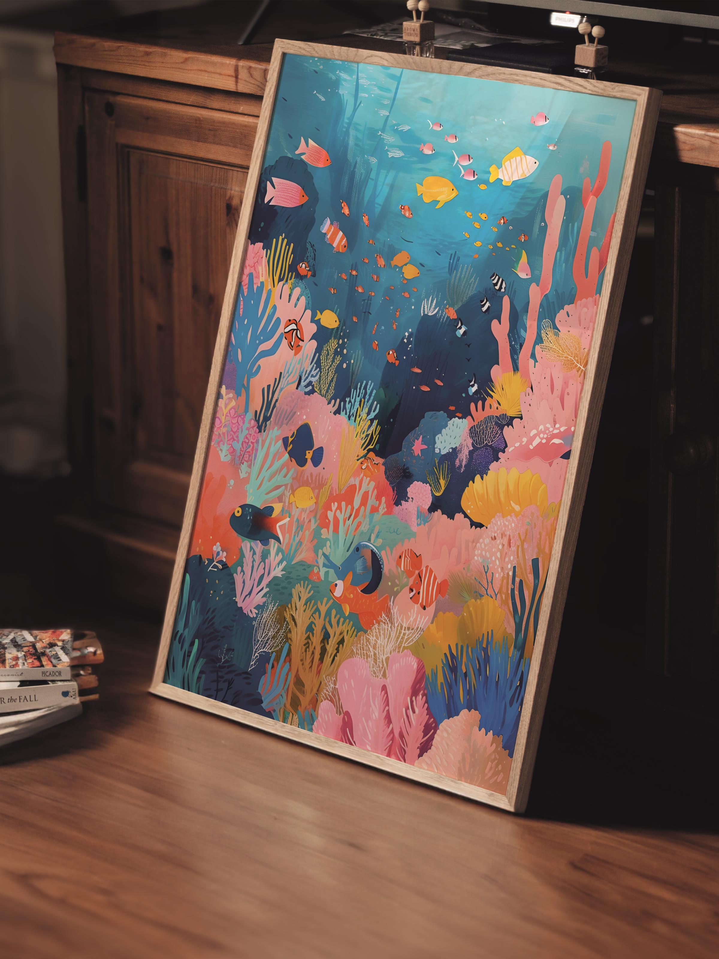 Çerçevesiz Poster Tablo, Duvar Posteri, Kağıt Poster, Denizin Altındaki Bahçe , Maximalist No:146