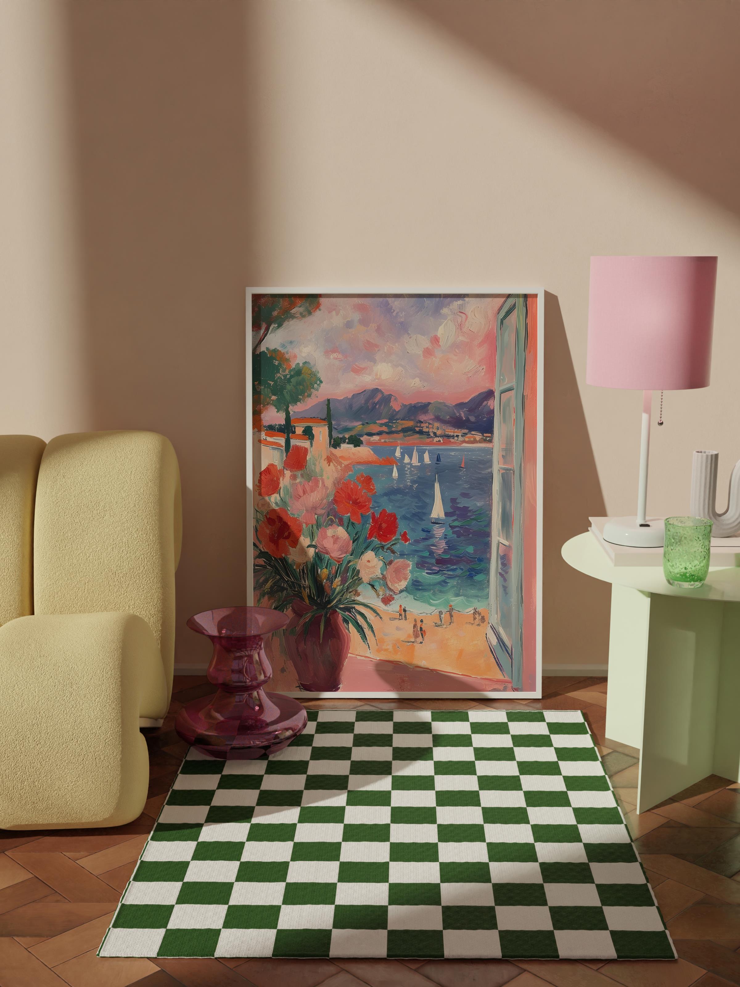 Çerçevesiz Poster Tablo, Duvar Posteri, Kağıt Poster, Mavi Deniz Kenarı Kasabası , Maximalist No:11