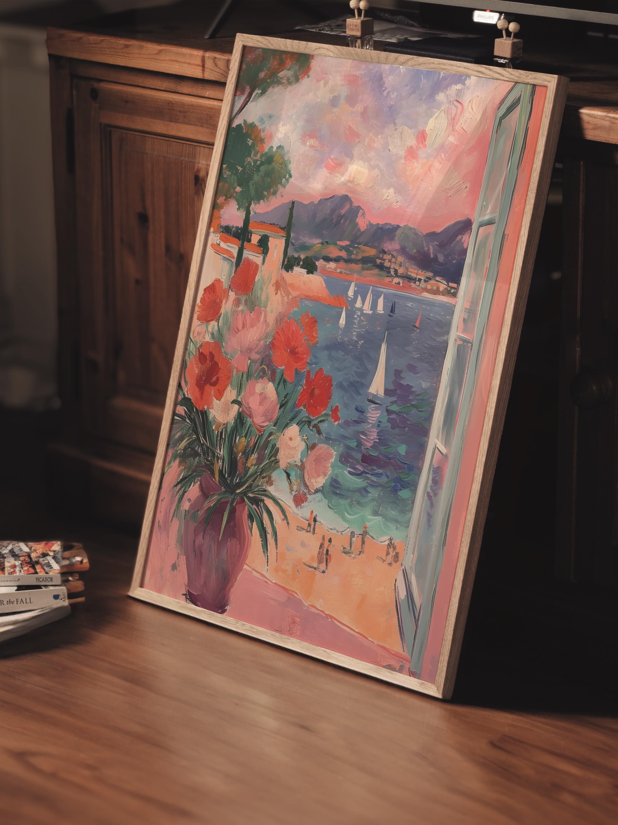 Çerçevesiz Poster Tablo, Duvar Posteri, Kağıt Poster, Mavi Deniz Kenarı Kasabası , Maximalist No:11