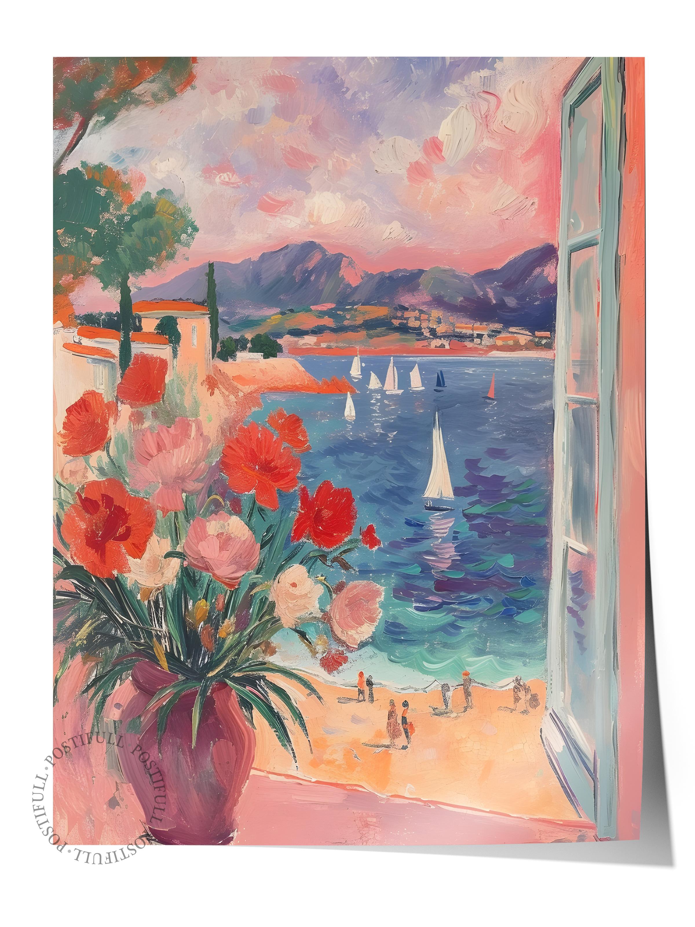 Çerçevesiz Poster Tablo, Duvar Posteri, Kağıt Poster, Mavi Deniz Kenarı Kasabası , Maximalist No:11