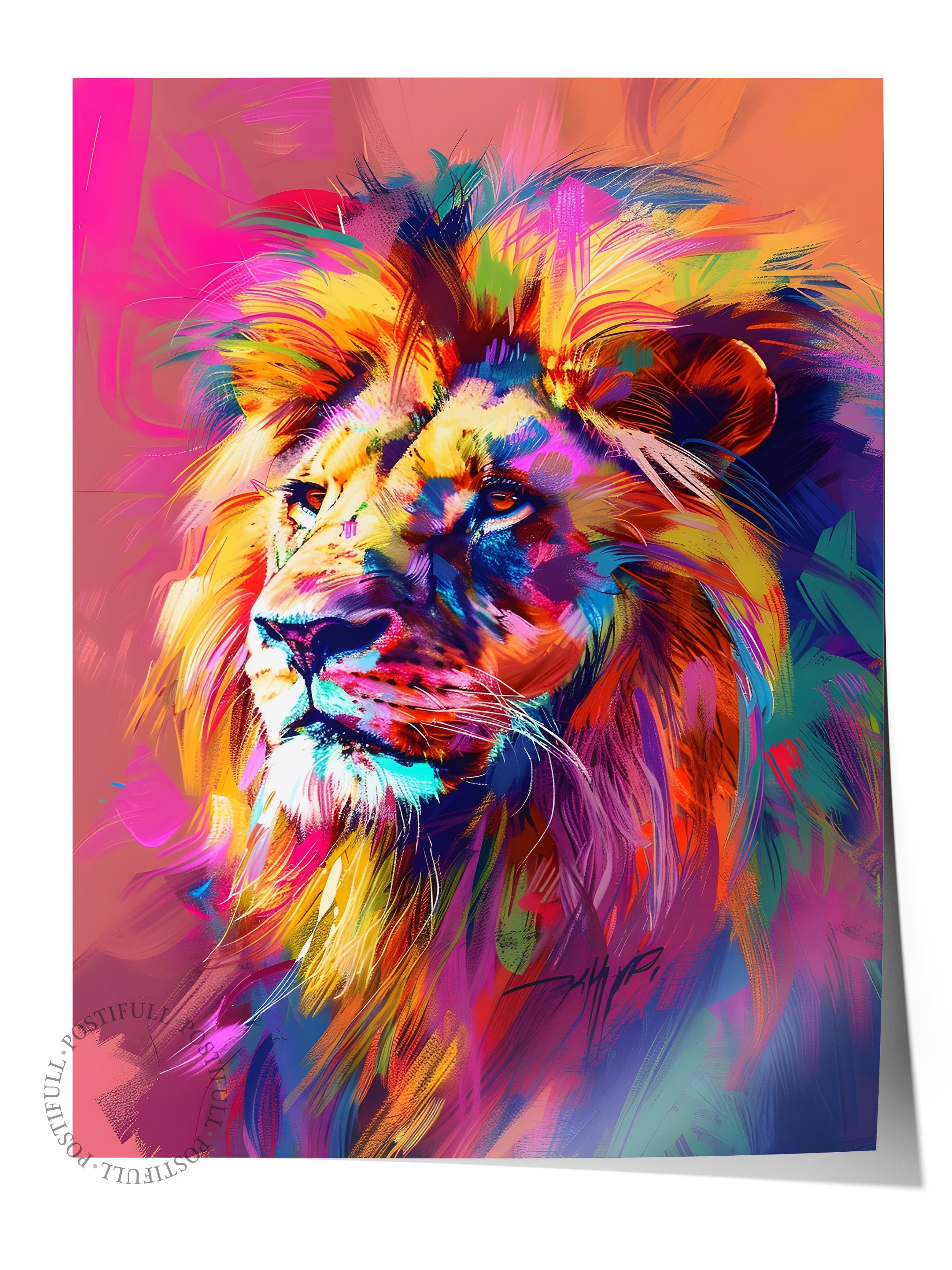 Çerçevesiz Poster Tablo, Duvar Posteri, Kağıt Poster, Renkli Aslan , Maximalist No:85