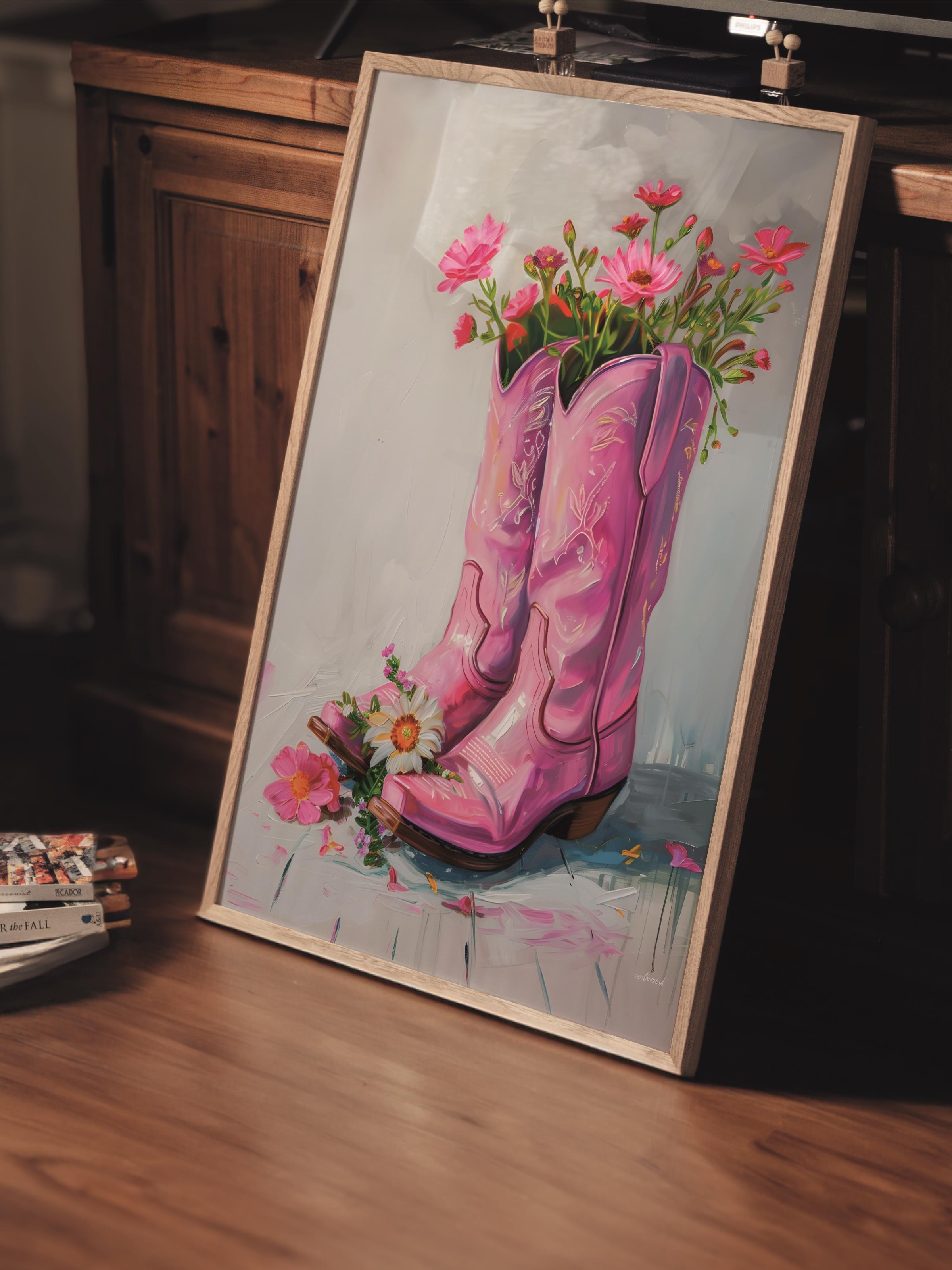 Çerçevesiz Poster Tablo, Duvar Posteri, Kağıt Poster, Pembe Bahar Botları , Maximalist No:17