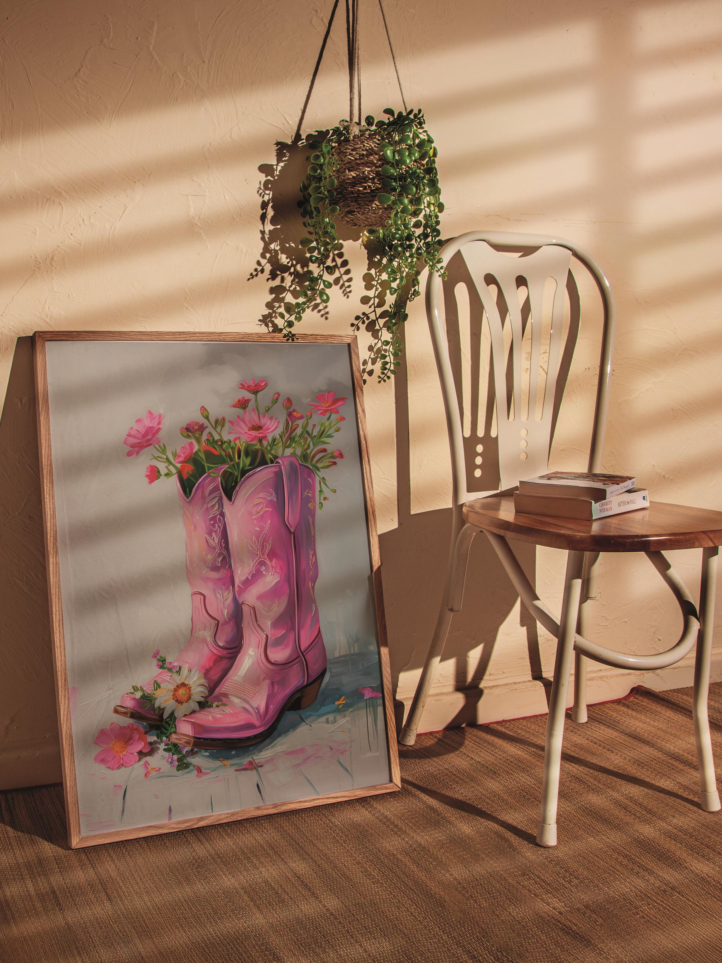 Çerçevesiz Poster Tablo, Duvar Posteri, Kağıt Poster, Pembe Bahar Botları , Maximalist No:17