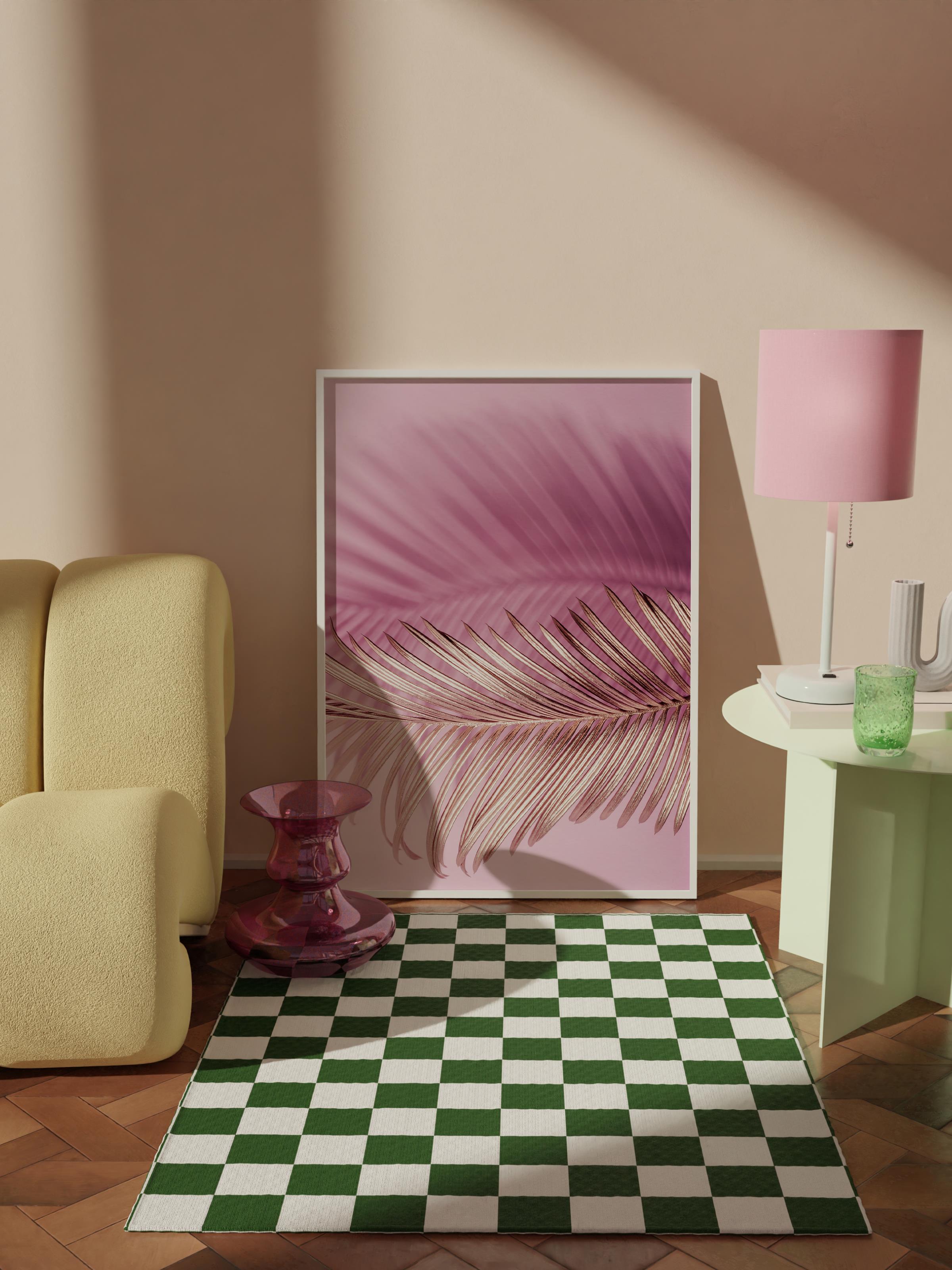 Çerçevesiz Poster Tablo, Duvar Posteri, Kağıt Poster, Pembe Palmiye Yaprakları , Maximalist No:23
