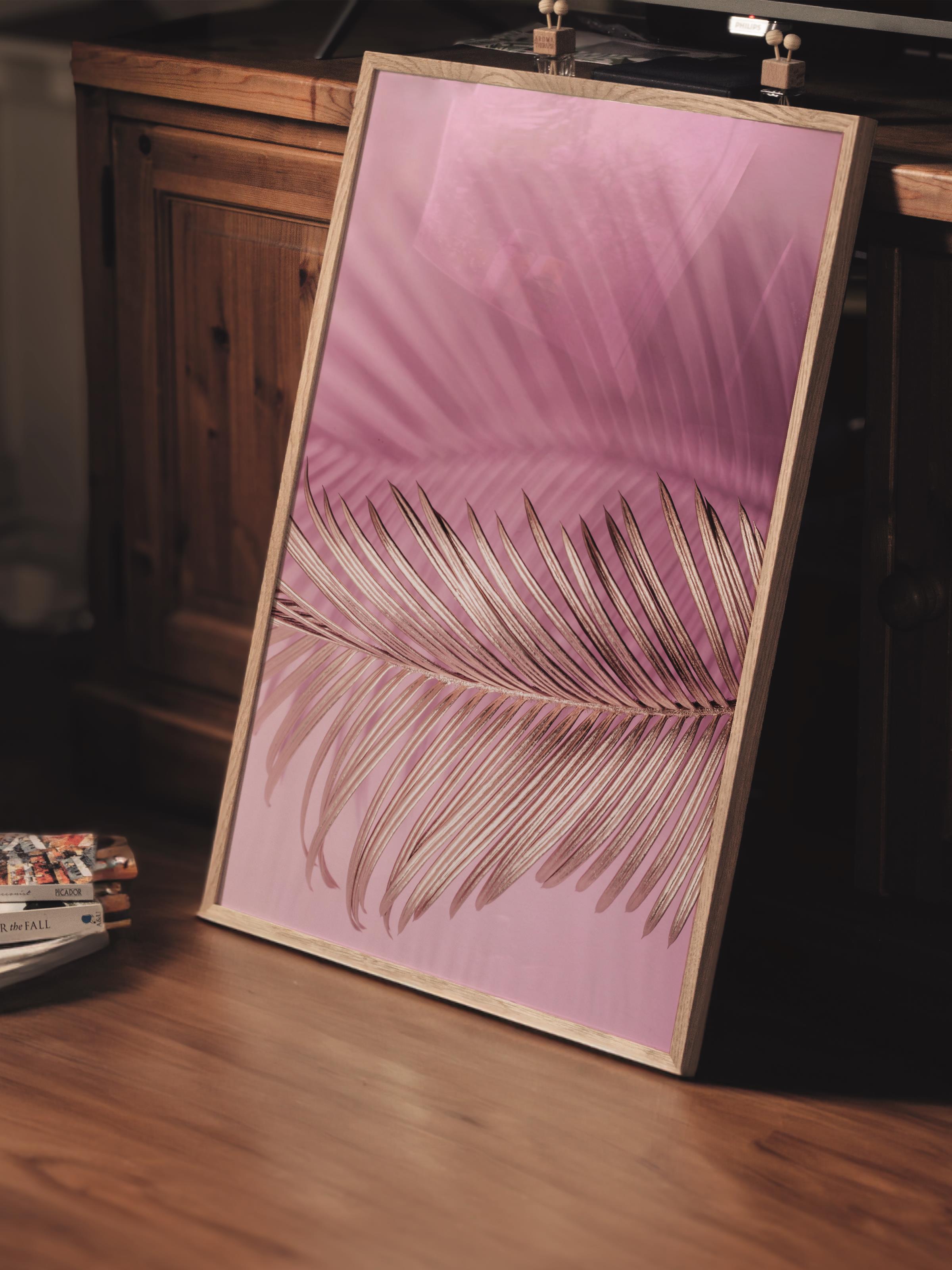 Çerçevesiz Poster Tablo, Duvar Posteri, Kağıt Poster, Pembe Palmiye Yaprakları , Maximalist No:23