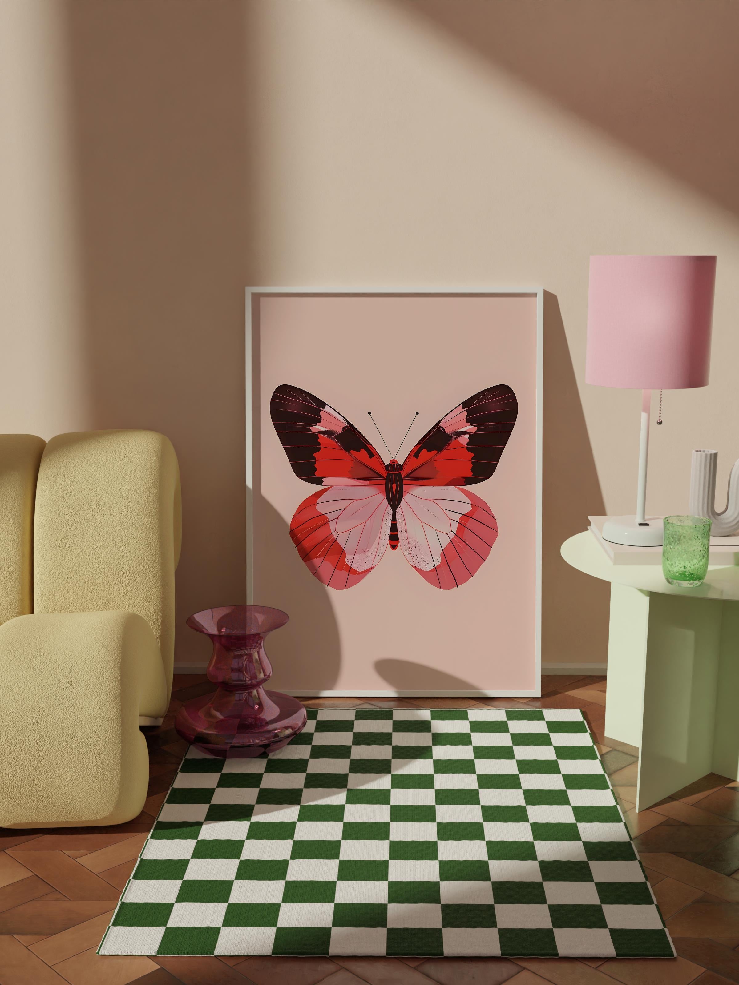Çerçevesiz Poster Tablo, Duvar Posteri, Kağıt Poster, Pembe Kanat Çırpışı , Maximalist No:91