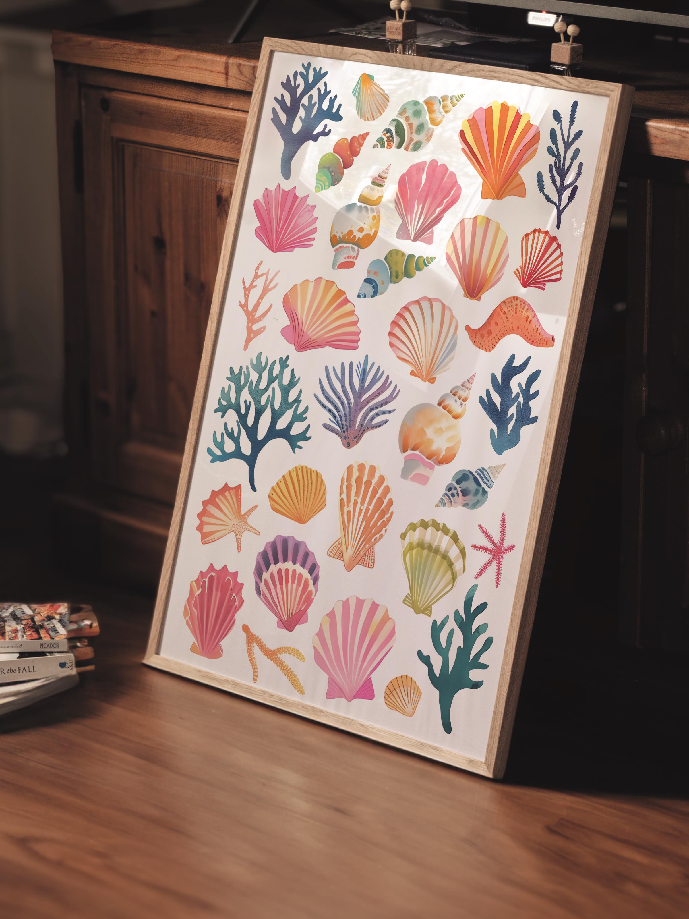 Çerçevesiz Poster Tablo, Duvar Posteri, Kağıt Poster, Deniz Kabukları , Maximalist No:173