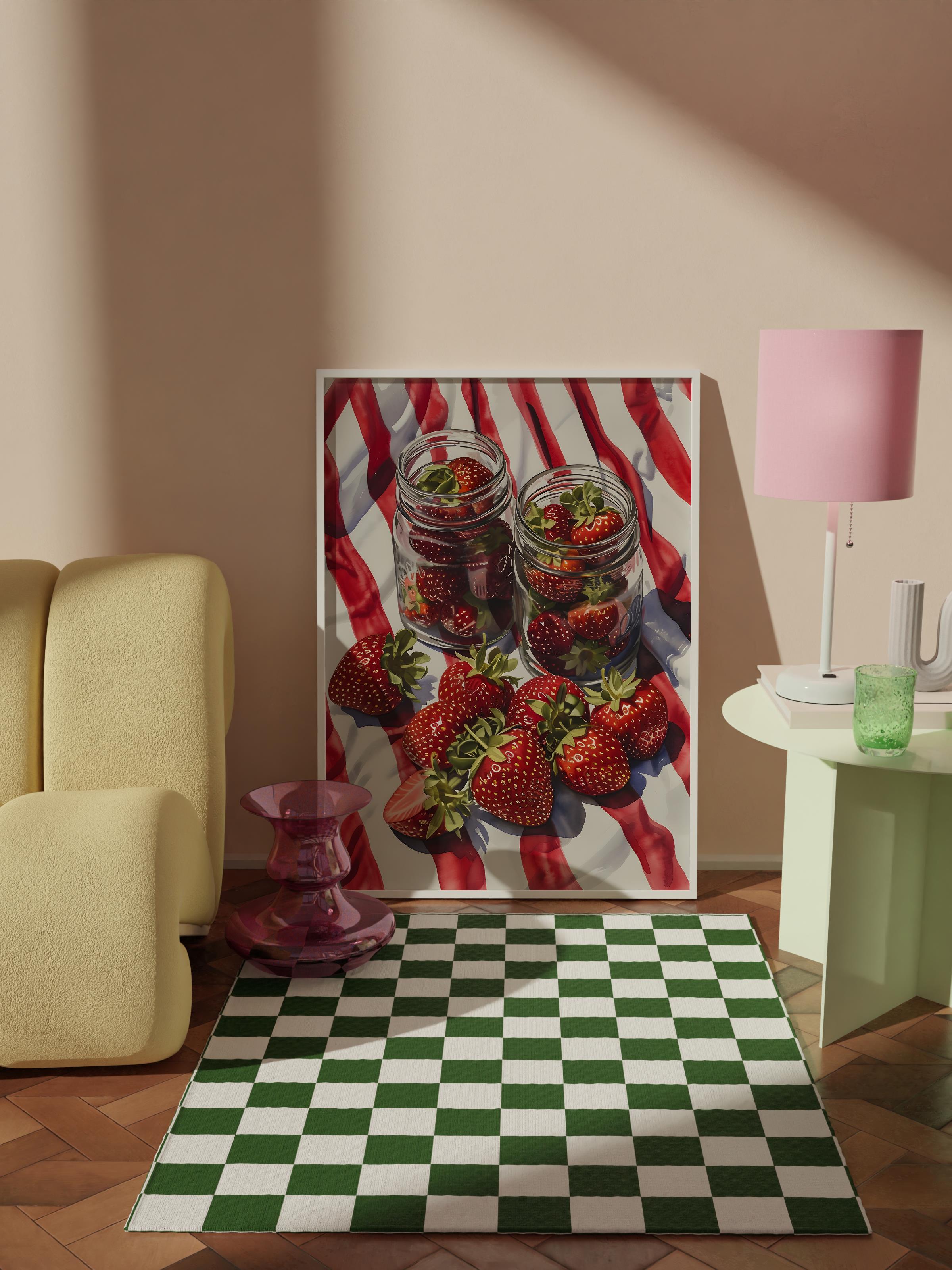 Çerçevesiz Poster Tablo, Duvar Posteri, Kağıt Poster, Kırmızı Çilek Kavanozları , Maximalist No:1