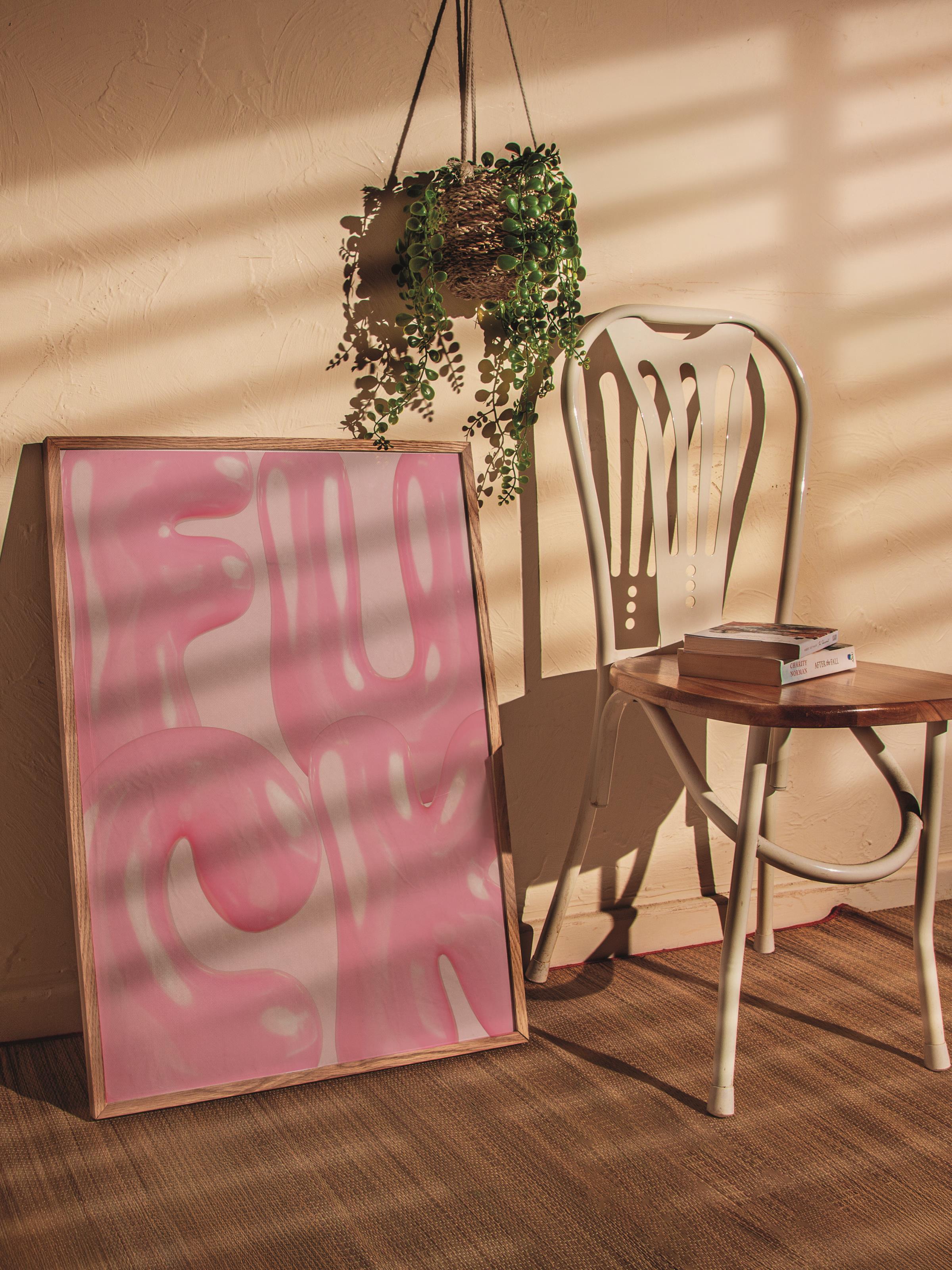 Çerçevesiz Poster Tablo, Duvar Posteri, Kağıt Poster, Pembe Eğlenceli Yazılar , Maximalist No:26