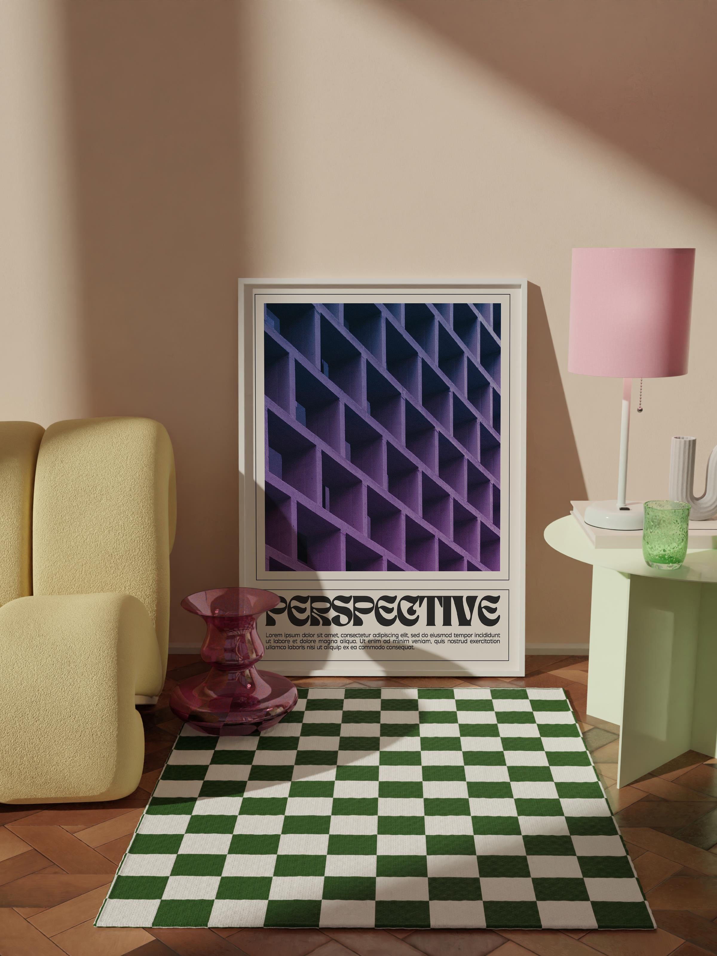 Çerçevesiz Poster Tablo, Duvar Posteri, Kağıt Poster, Mor Perspektif Izgarası , Maximalist No:36