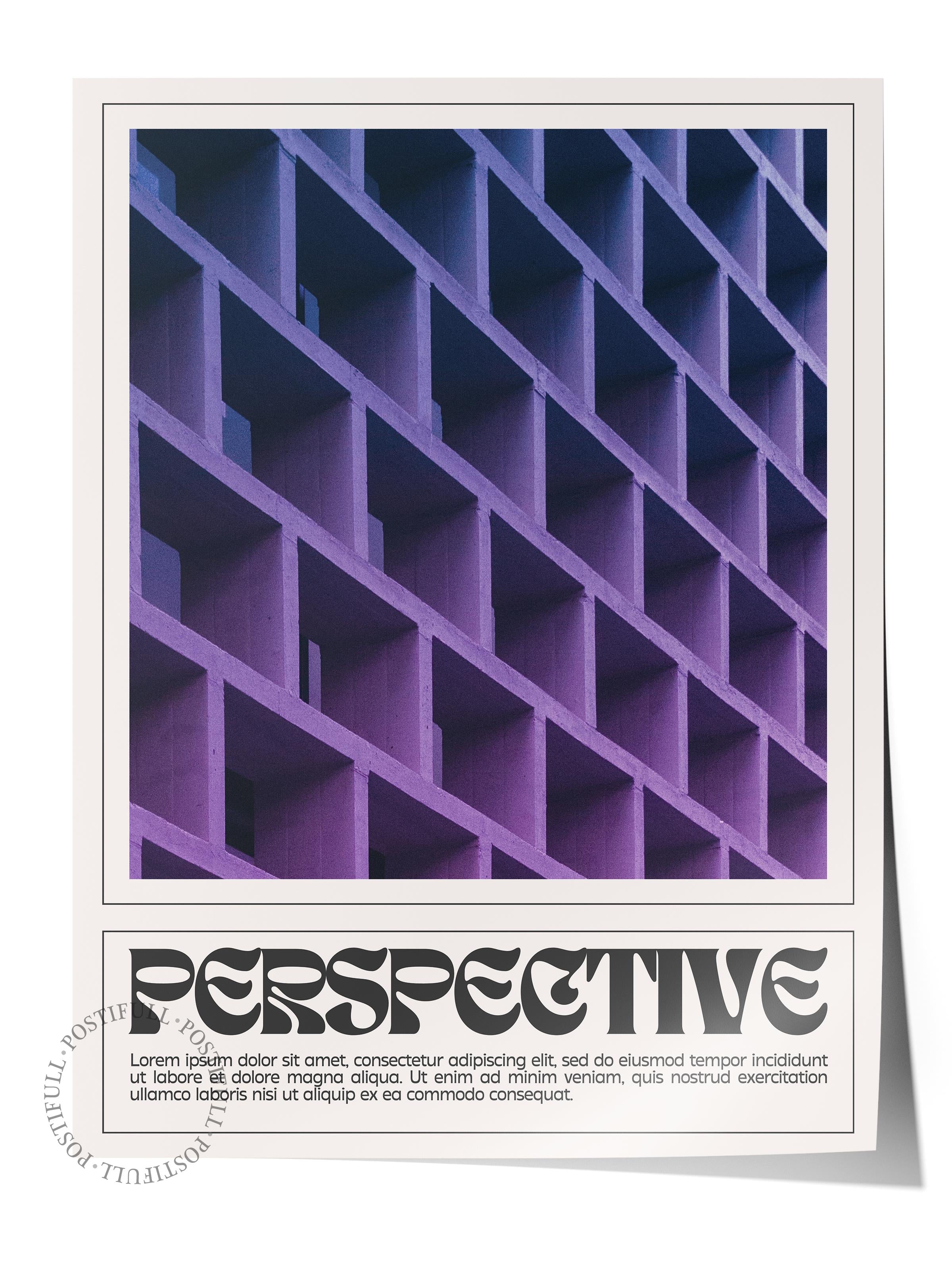 Çerçevesiz Poster Tablo, Duvar Posteri, Kağıt Poster, Mor Perspektif Izgarası , Maximalist No:36
