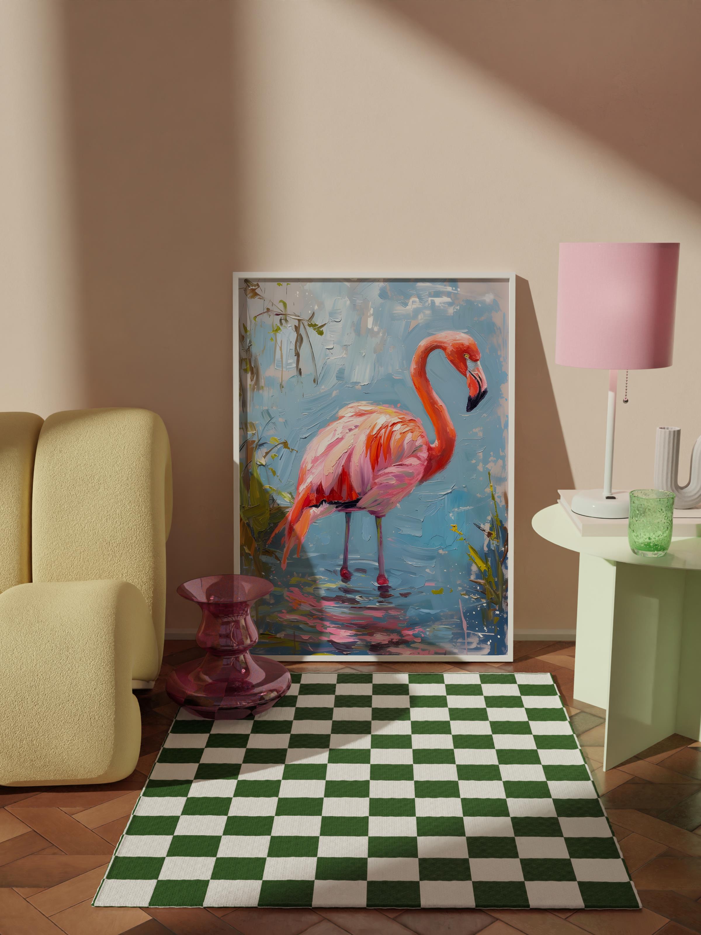Çerçevesiz Poster Tablo, Duvar Posteri, Kağıt Poster, Flamingo'nun Su Kenarı , Maximalist No:157