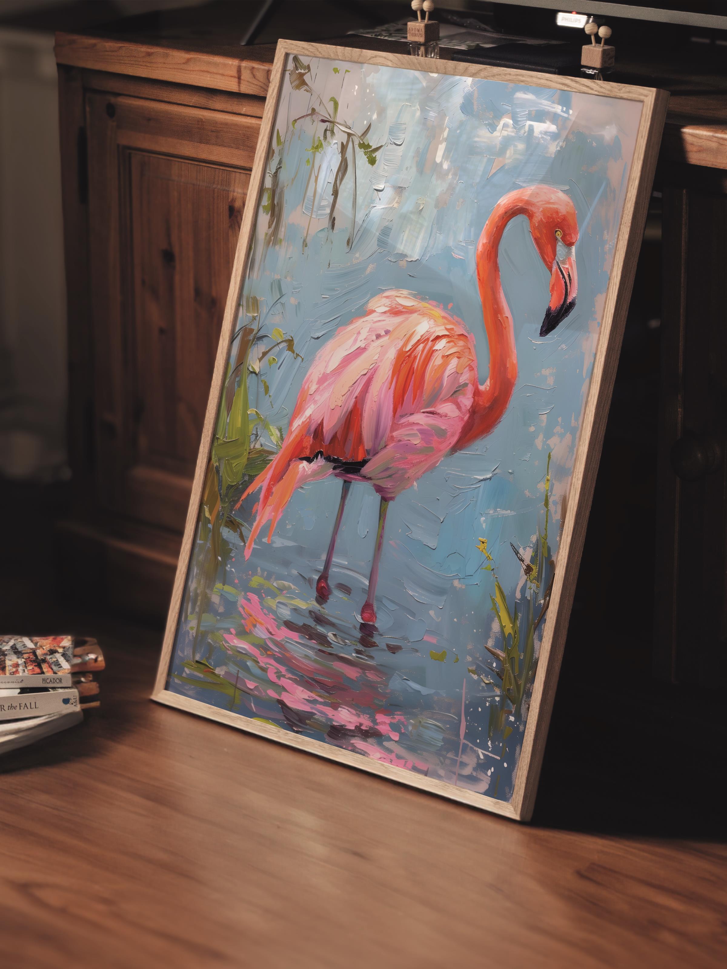 Çerçevesiz Poster Tablo, Duvar Posteri, Kağıt Poster, Flamingo'nun Su Kenarı , Maximalist No:157