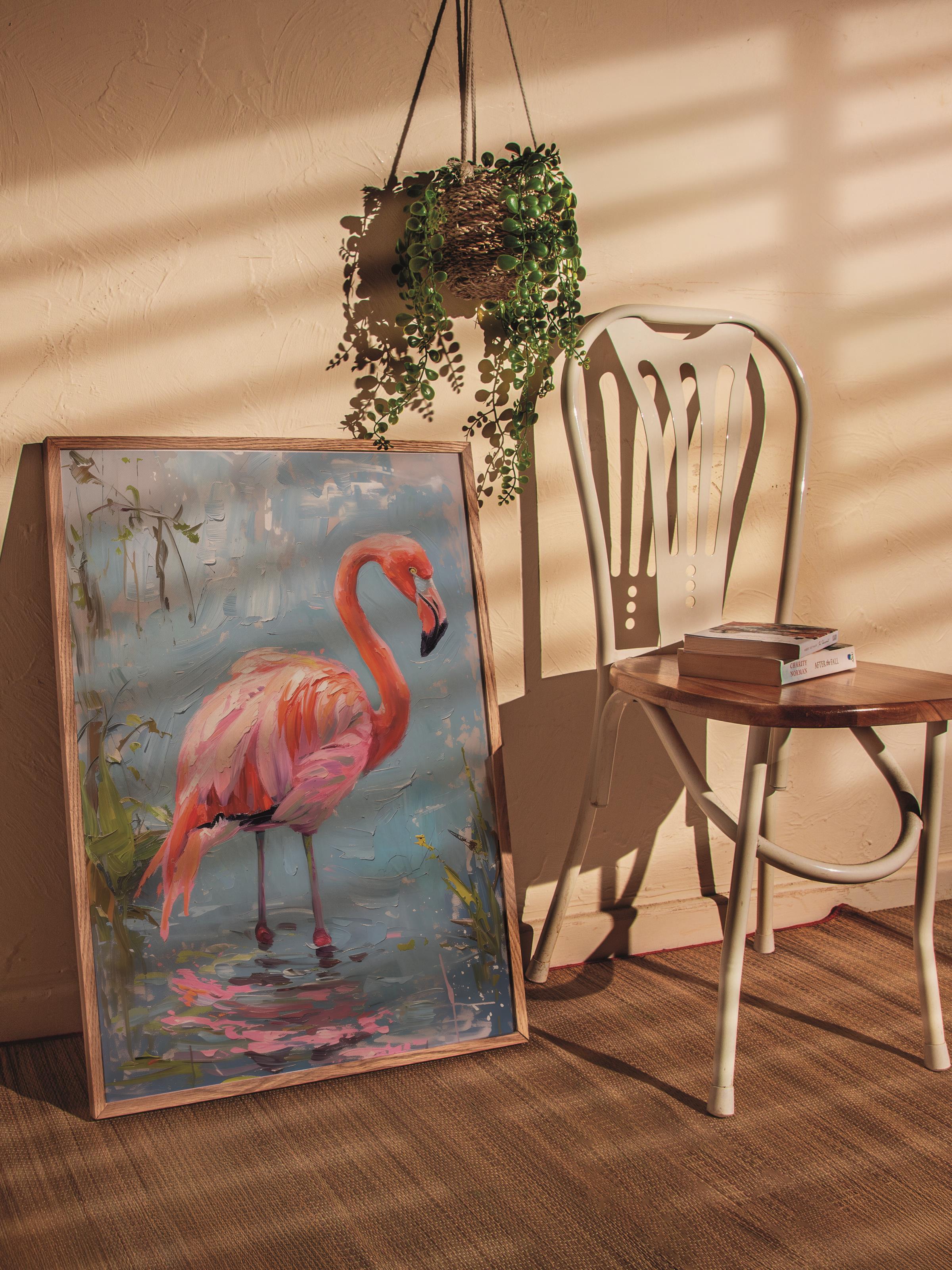 Çerçevesiz Poster Tablo, Duvar Posteri, Kağıt Poster, Flamingo'nun Su Kenarı , Maximalist No:157