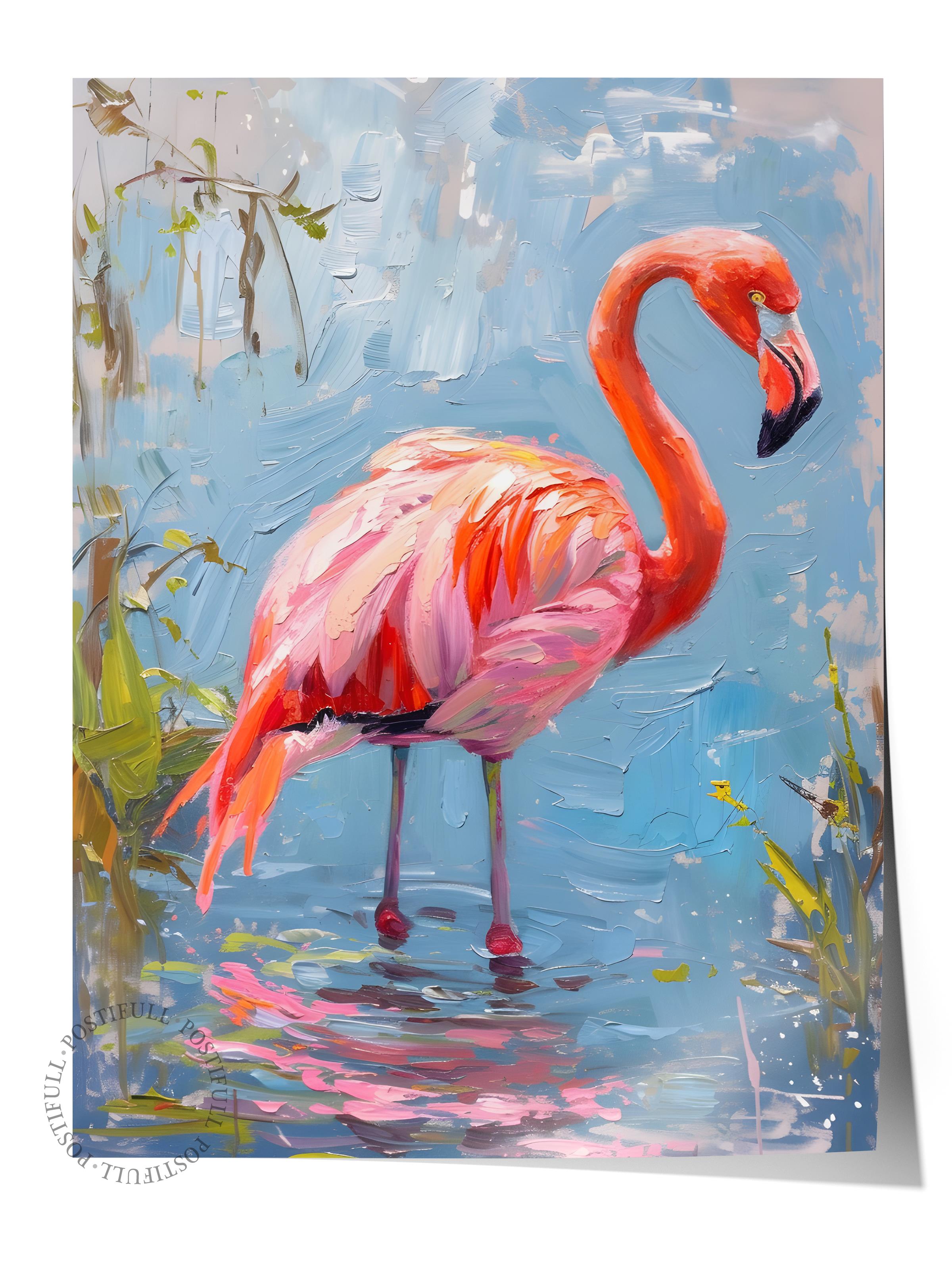 Çerçevesiz Poster Tablo, Duvar Posteri, Kağıt Poster, Flamingo'nun Su Kenarı , Maximalist No:157