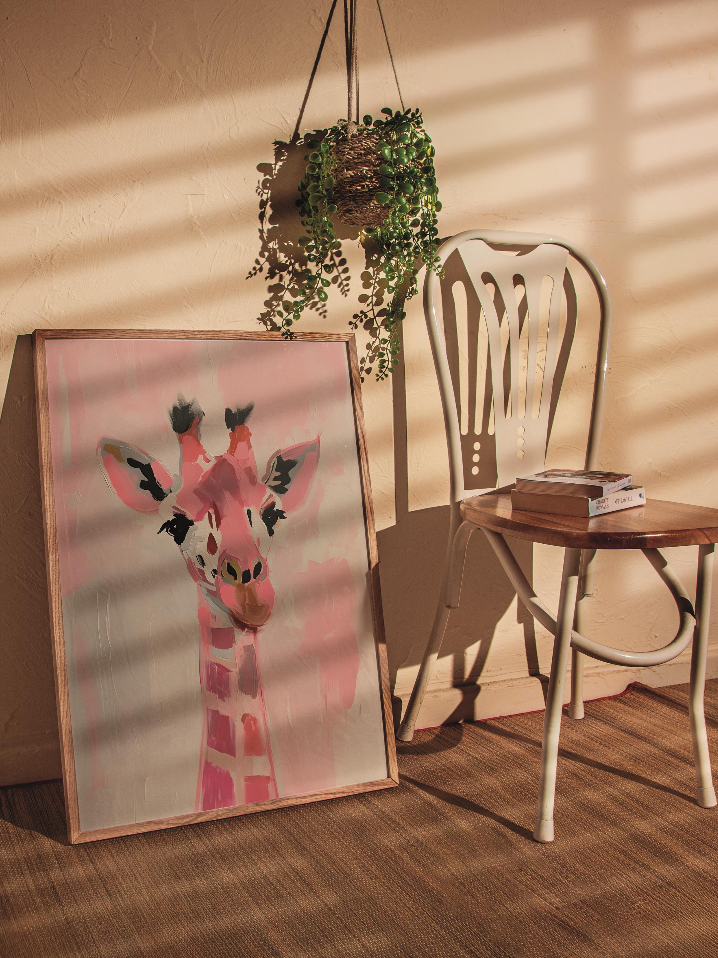 Çerçevesiz Poster Tablo, Duvar Posteri, Kağıt Poster, Pembe Zürafa Neşesi , Maximalist No:298