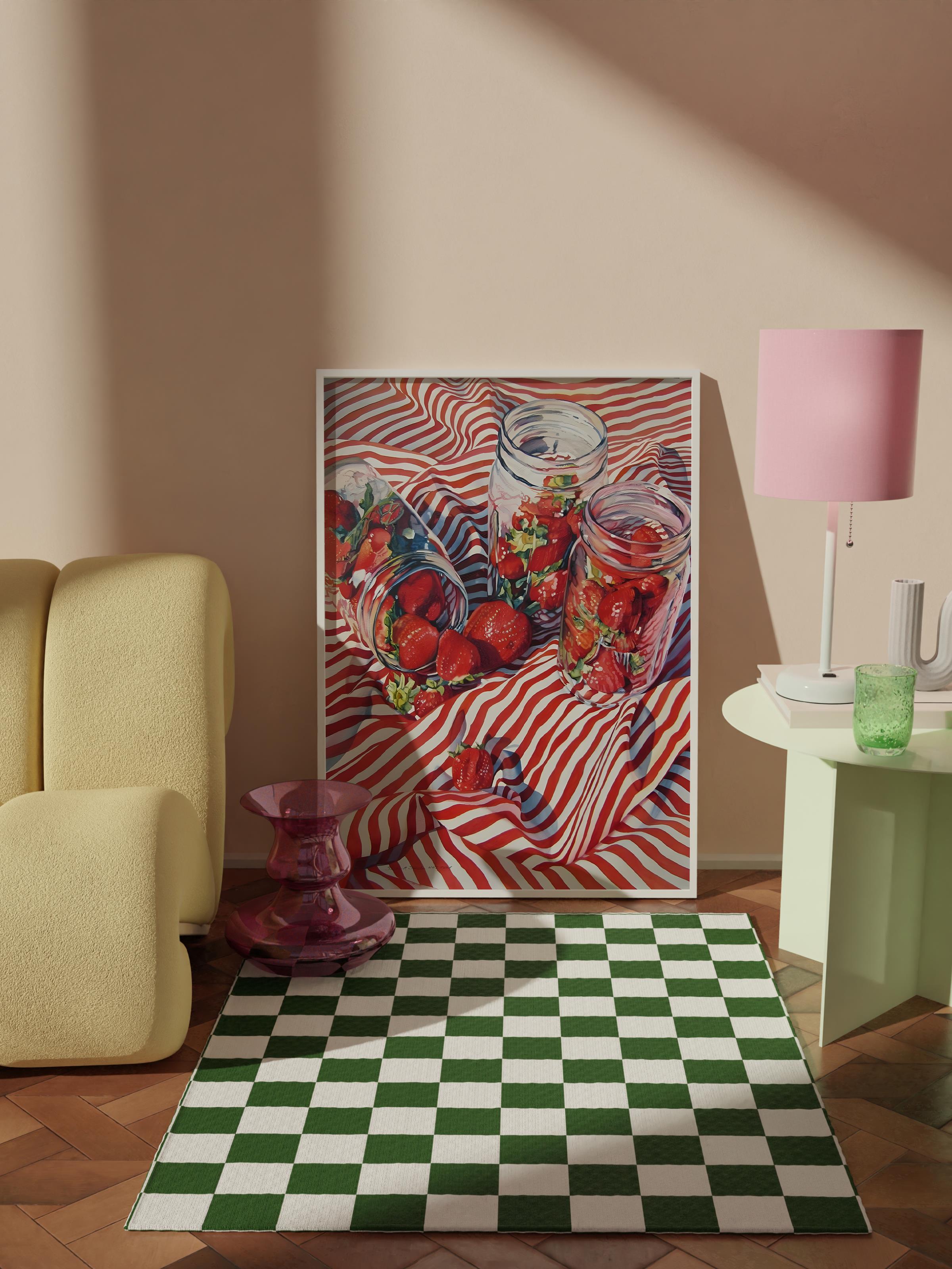 Çerçevesiz Poster Tablo, Duvar Posteri, Kağıt Poster, Kırmızı Çizgili Çilekler , Maximalist No:20