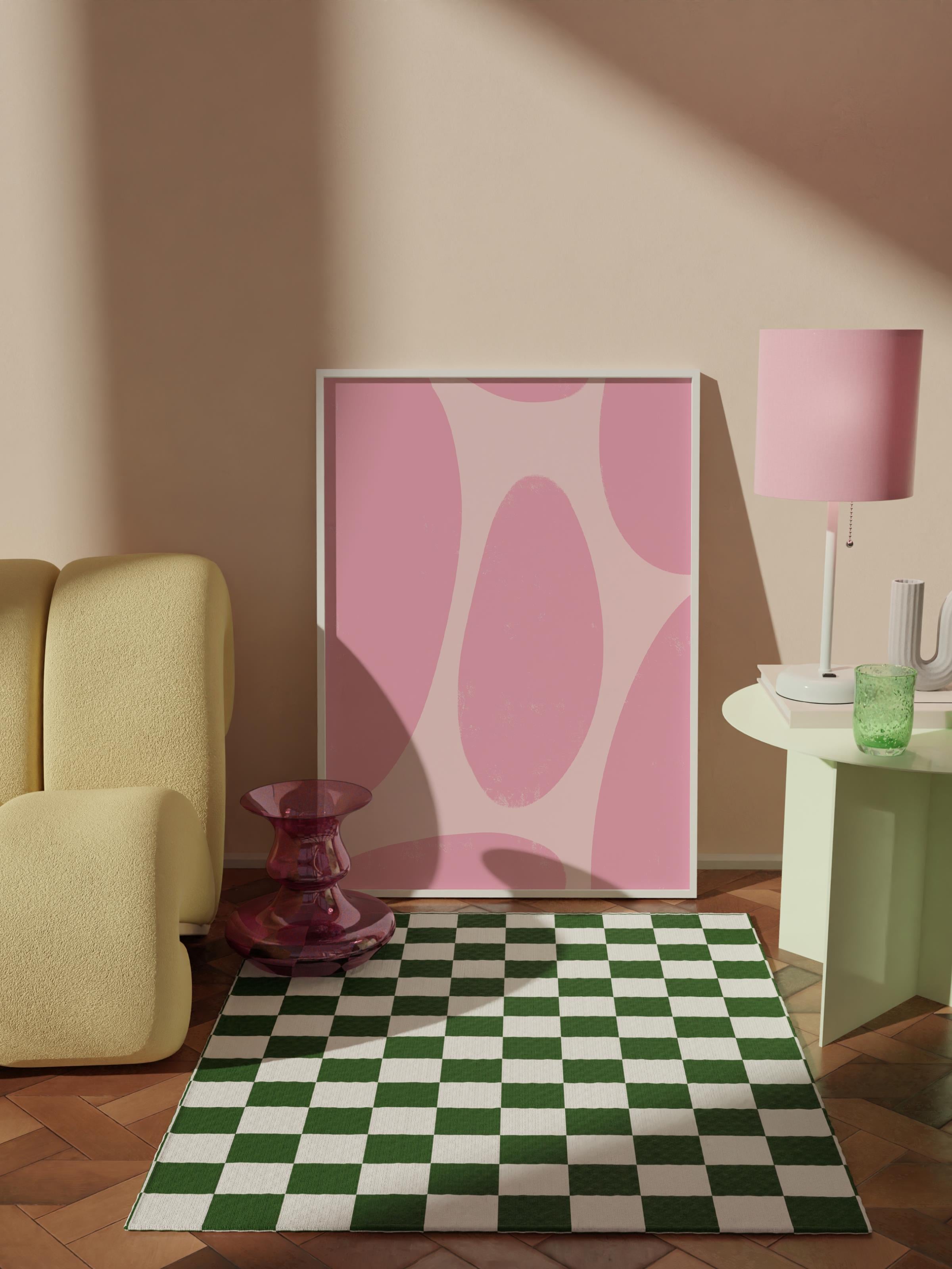 Çerçevesiz Poster Tablo, Duvar Posteri, Kağıt Poster, Pembe Soyut Dalgalar , Maximalist No:25