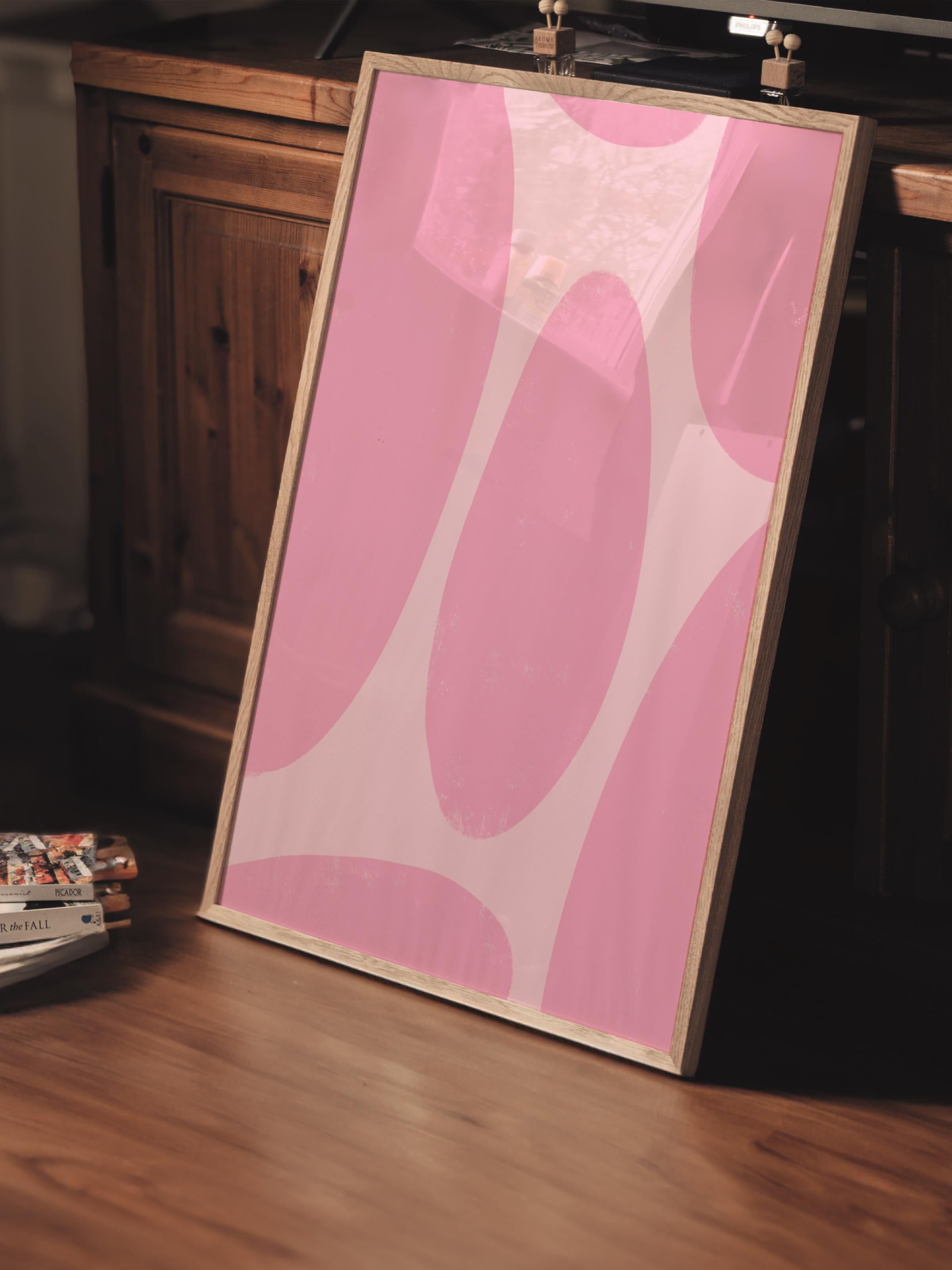 Çerçevesiz Poster Tablo, Duvar Posteri, Kağıt Poster, Pembe Soyut Dalgalar , Maximalist No:25