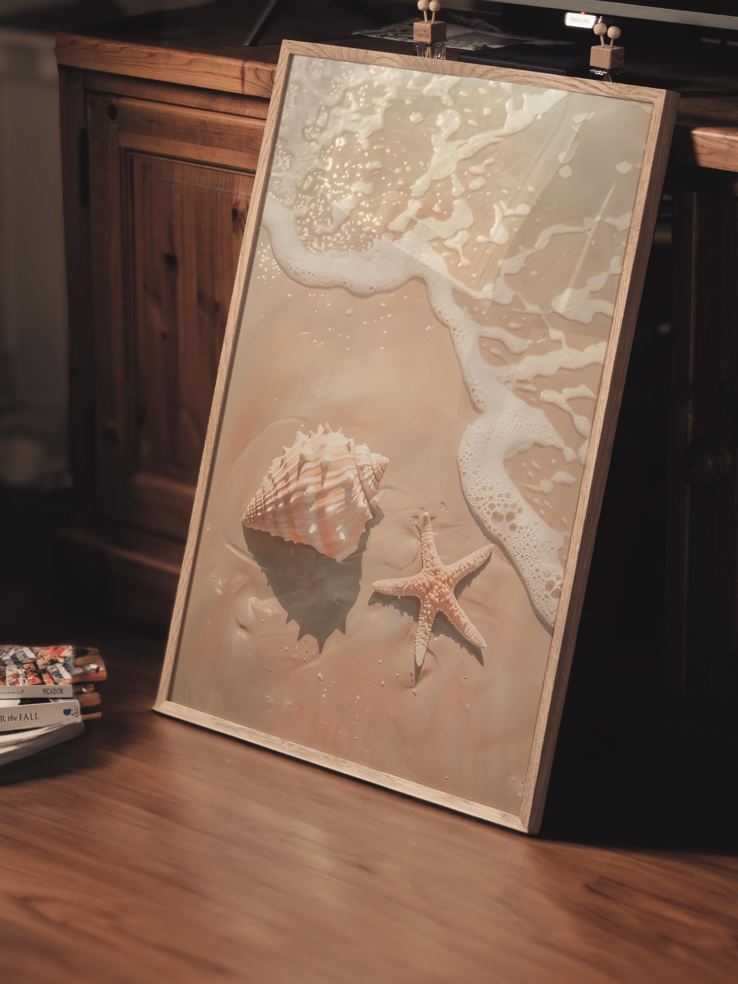 Çerçevesiz Poster Tablo, Duvar Posteri, Kağıt Poster, Kumda Deniz Yıldızı , Maximalist No:110