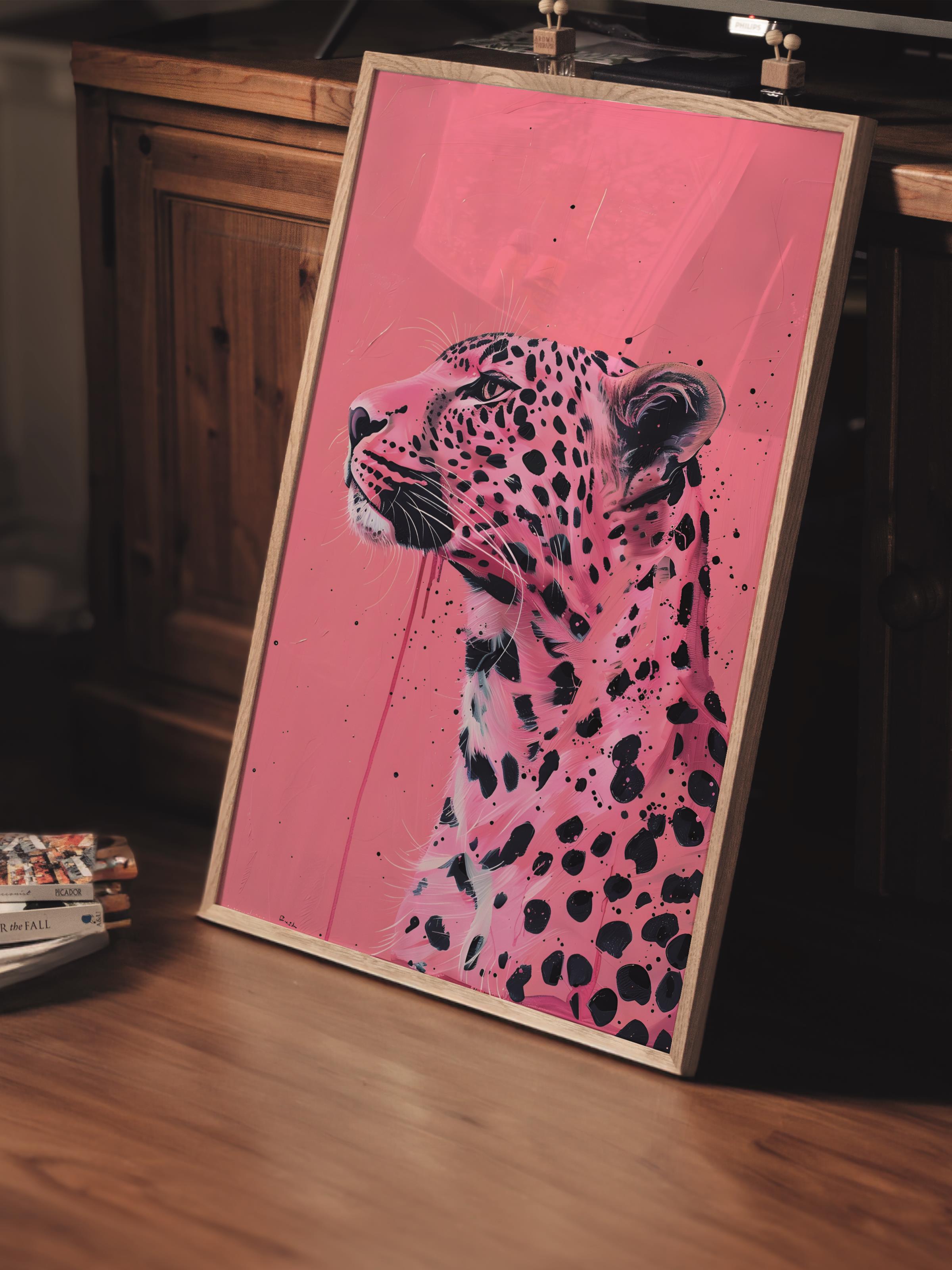 Çerçevesiz Poster Tablo, Duvar Posteri, Kağıt Poster, Pembe Leopar , Maximalist No:86