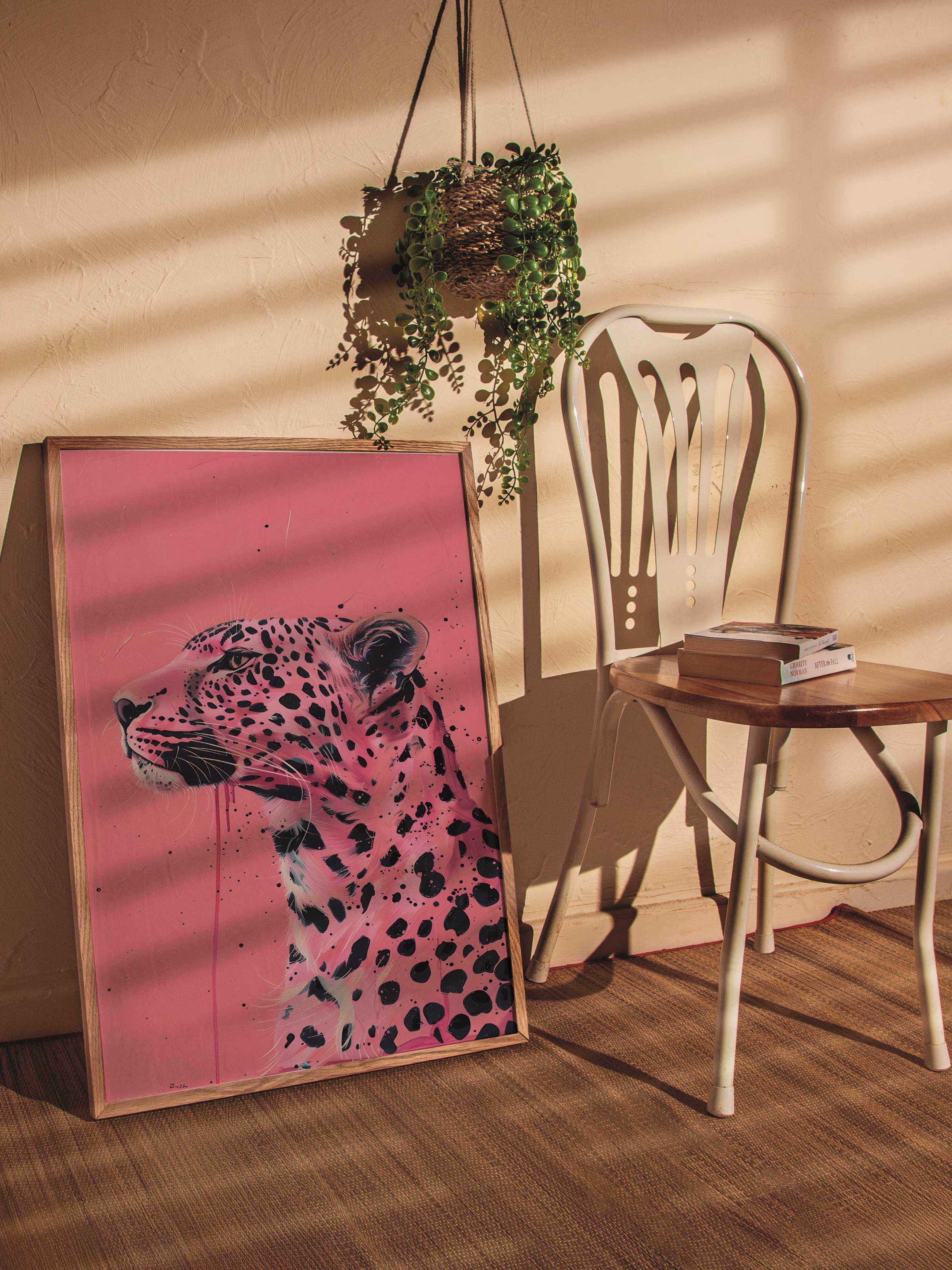 Çerçevesiz Poster Tablo, Duvar Posteri, Kağıt Poster, Pembe Leopar , Maximalist No:86