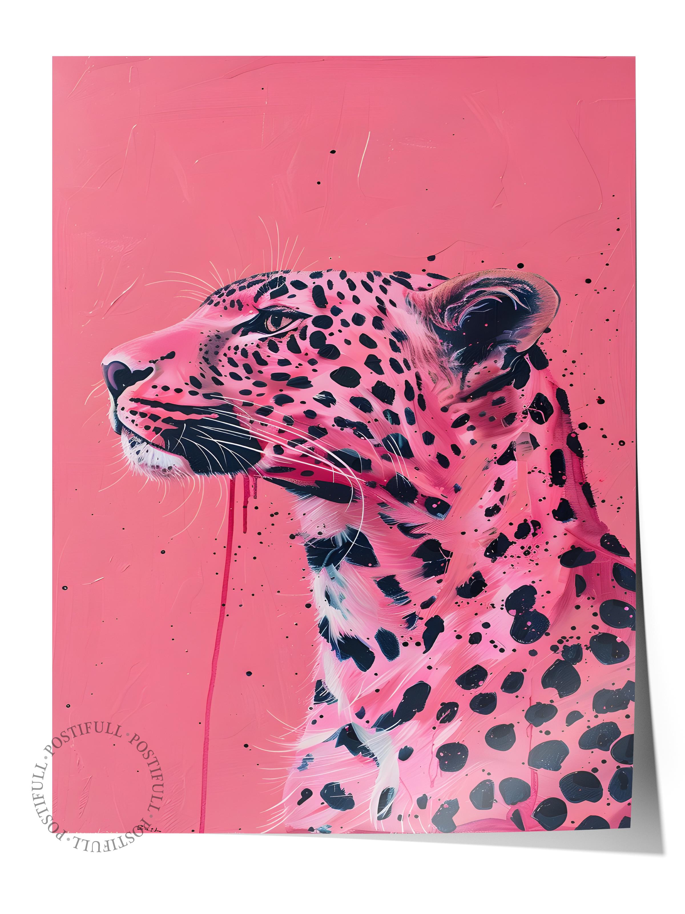 Çerçevesiz Poster Tablo, Duvar Posteri, Kağıt Poster, Pembe Leopar , Maximalist No:86