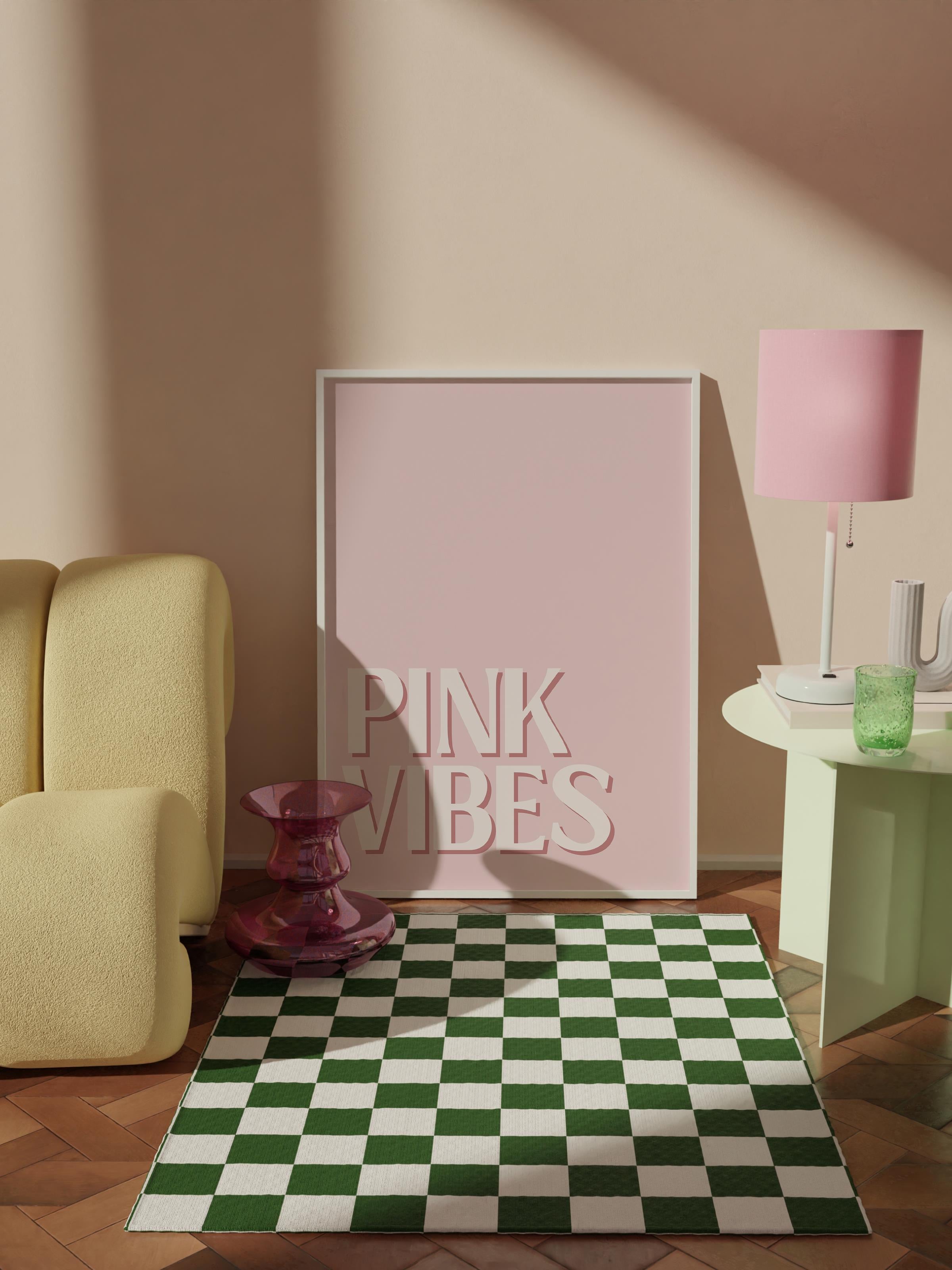 Çerçevesiz Poster Tablo, Duvar Posteri, Kağıt Poster, Pembe Vibes Yazısı , Maximalist No:49