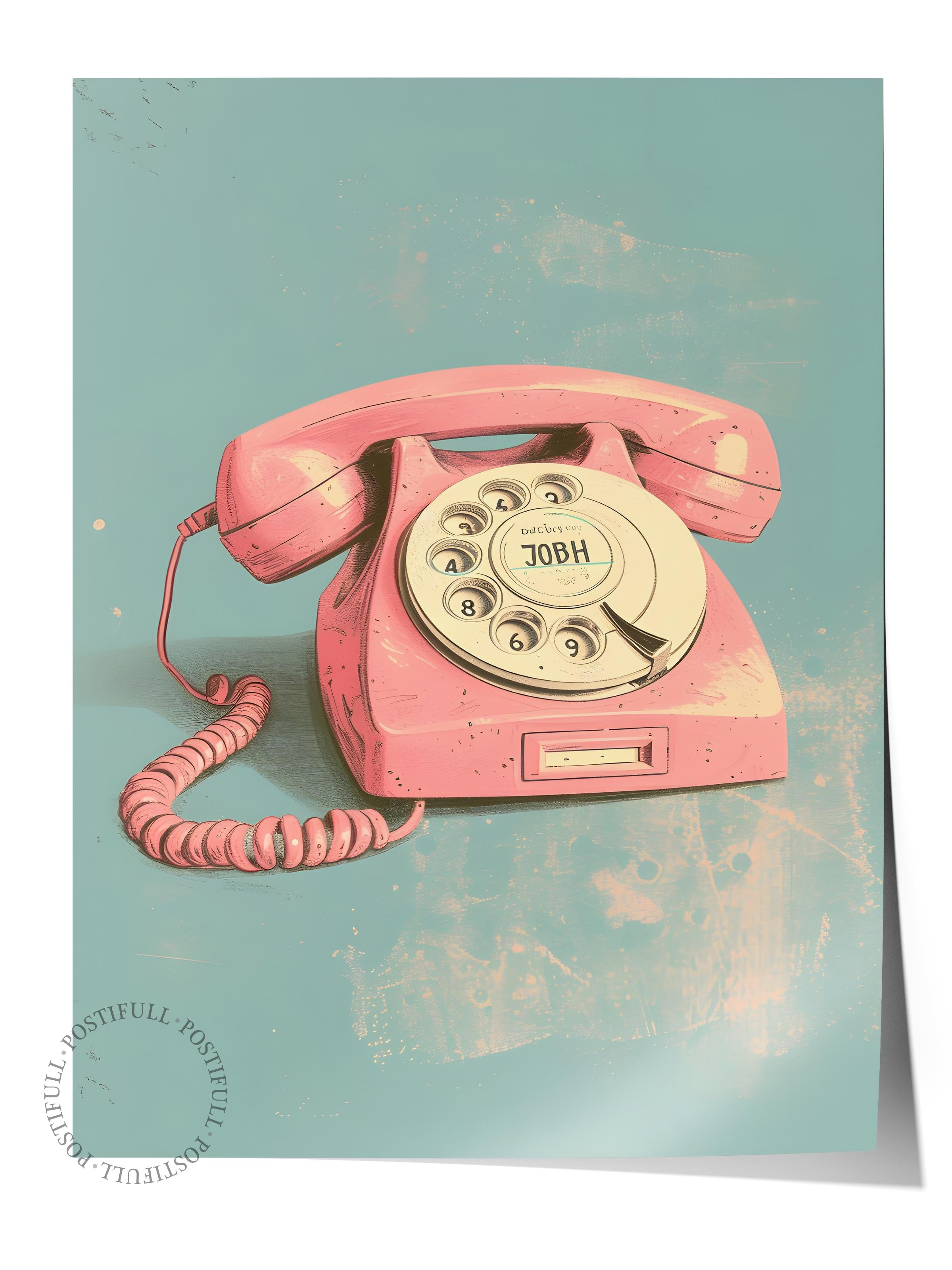 Çerçevesiz Poster Tablo, Duvar Posteri, Kağıt Poster, Pembe ve Mavi Retro Telefon , Maximalist No:14