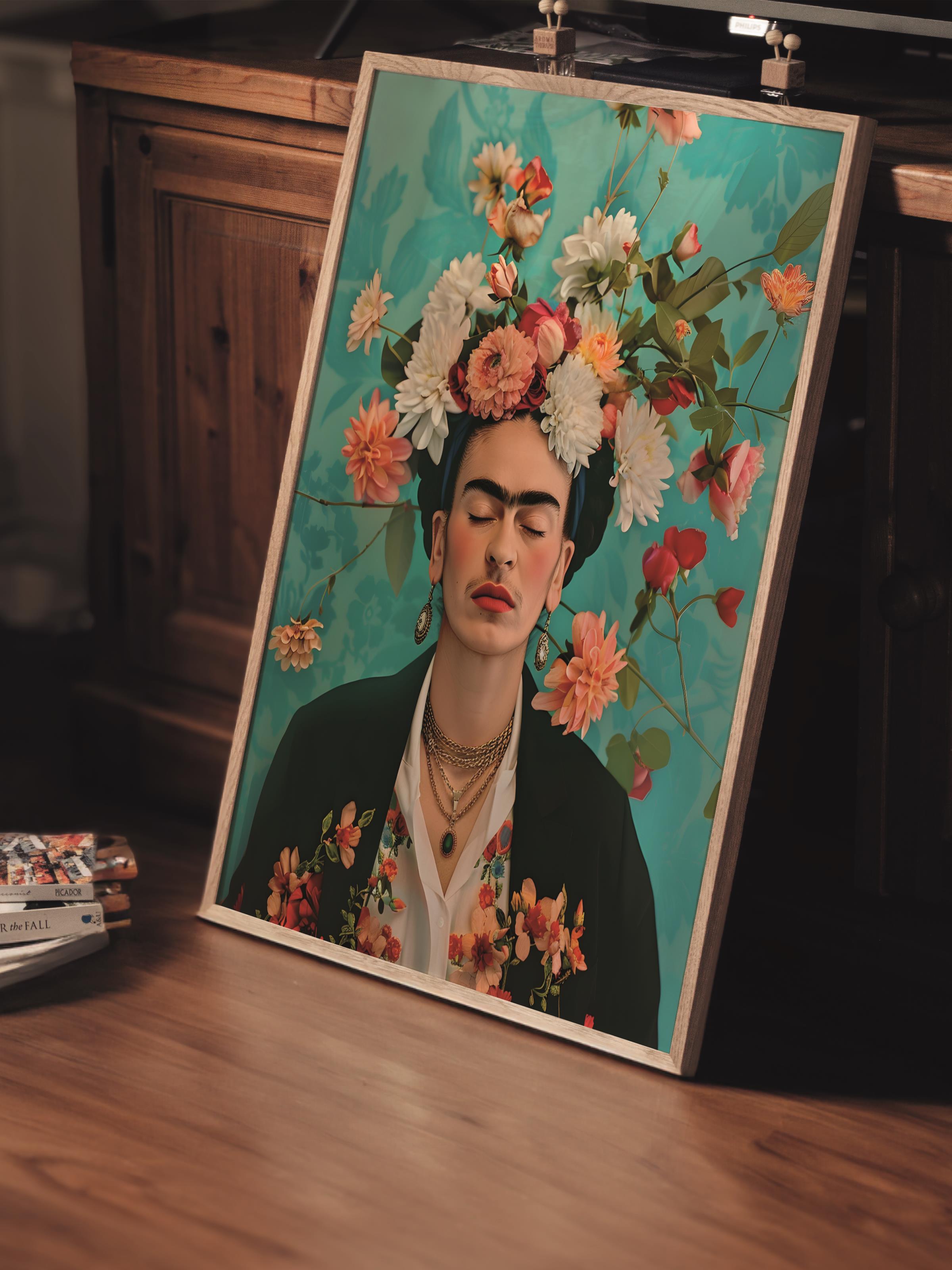 Çerçevesiz Poster Tablo, Duvar Posteri, Kağıt Poster, Çiçekli Ressam Portresi , Maximalist No:54