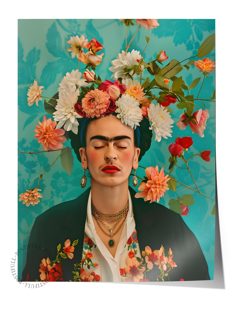 Renkli Çiçekli İnsan Figürü Maximalist Çerçevesiz Poster