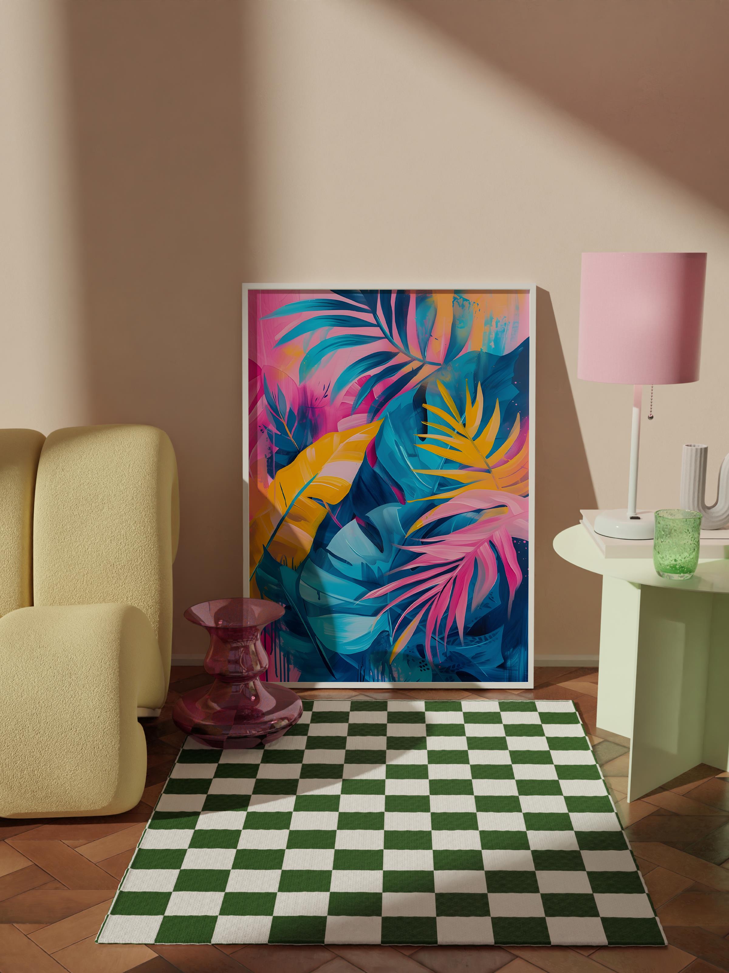 Çerçevesiz Poster Tablo, Duvar Posteri, Kağıt Poster, Tropik Yaprakların Arasında , Maximalist No:158