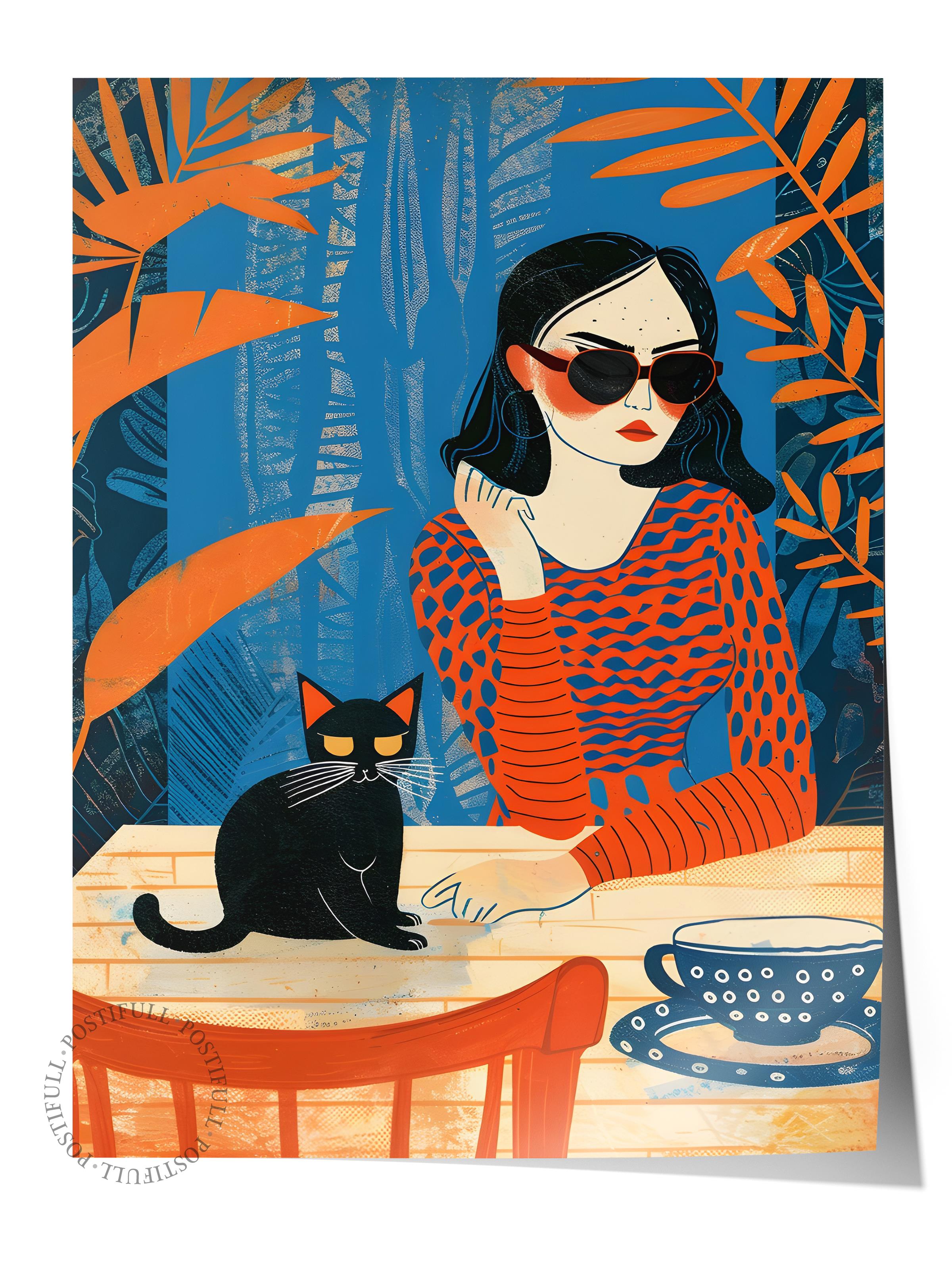 Çerçevesiz Poster Tablo, Duvar Posteri, Kağıt Poster, Kedi ve Kitaplar , Maximalist No:120