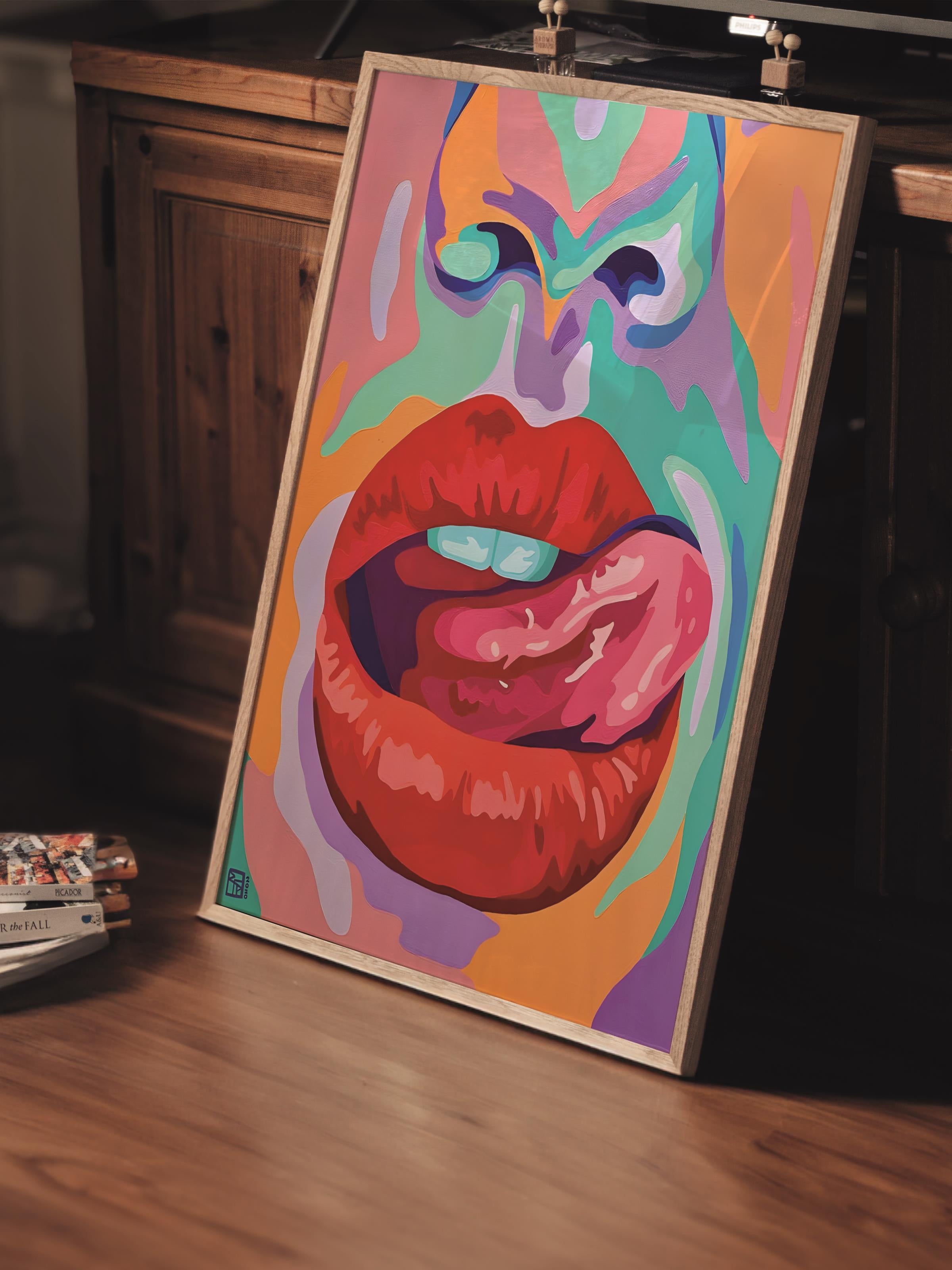 Çerçevesiz Poster Tablo, Duvar Posteri, Kağıt Poster, Renkli Pop Art Dudaklar , Maximalist No:21