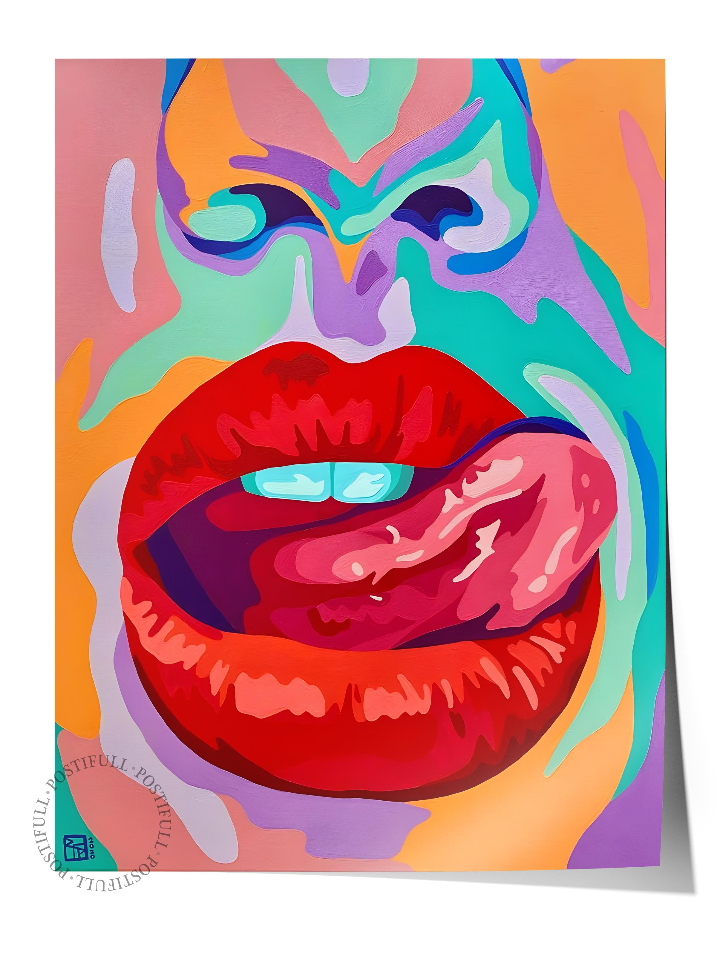Çerçevesiz Poster Tablo, Duvar Posteri, Kağıt Poster, Renkli Pop Art Dudaklar , Maximalist No:21