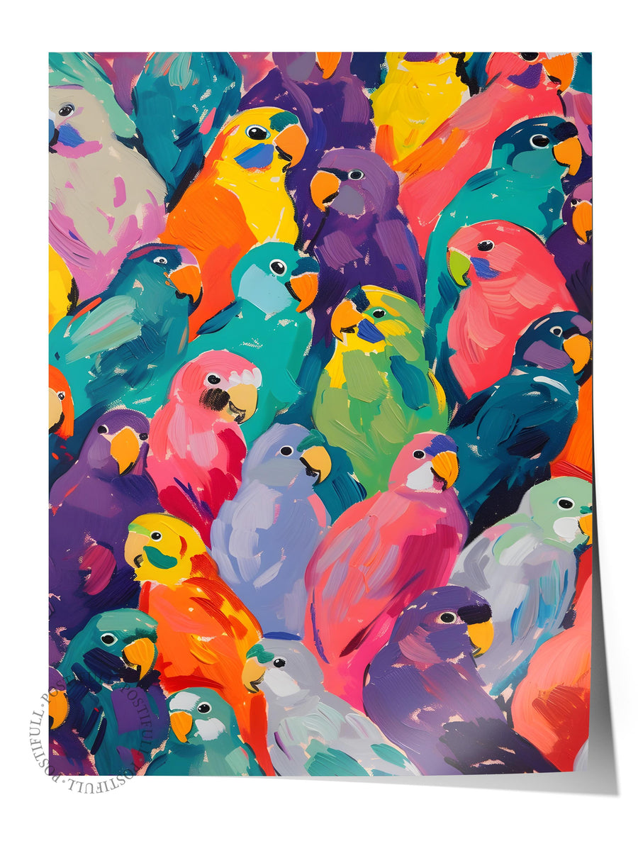 Renkli Papağanlar Maximalist Çerçevesiz Poster