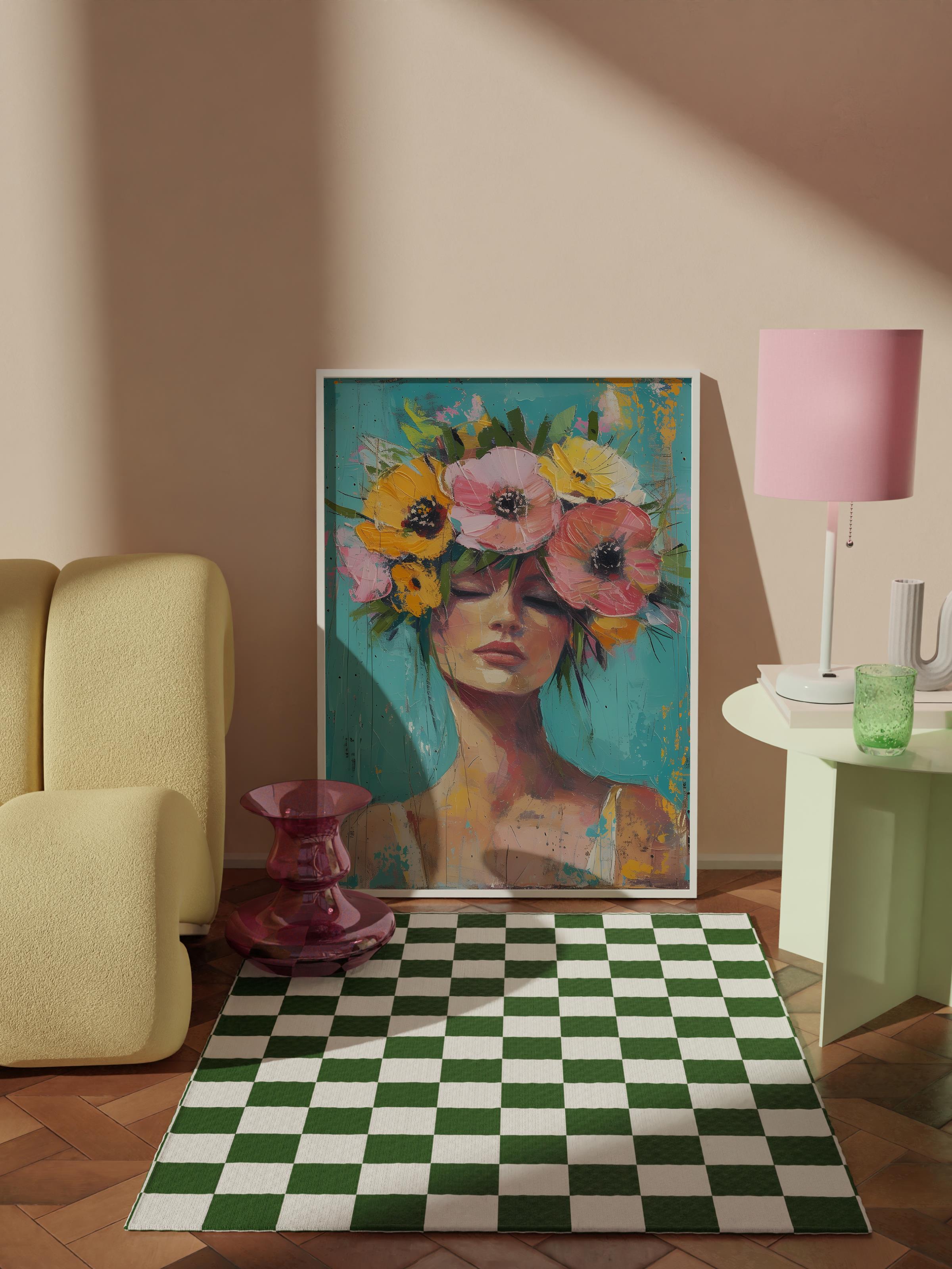 Çerçevesiz Poster Tablo, Duvar Posteri, Kağıt Poster, Çiçek Taçlı Güzellik , Maximalist No:170