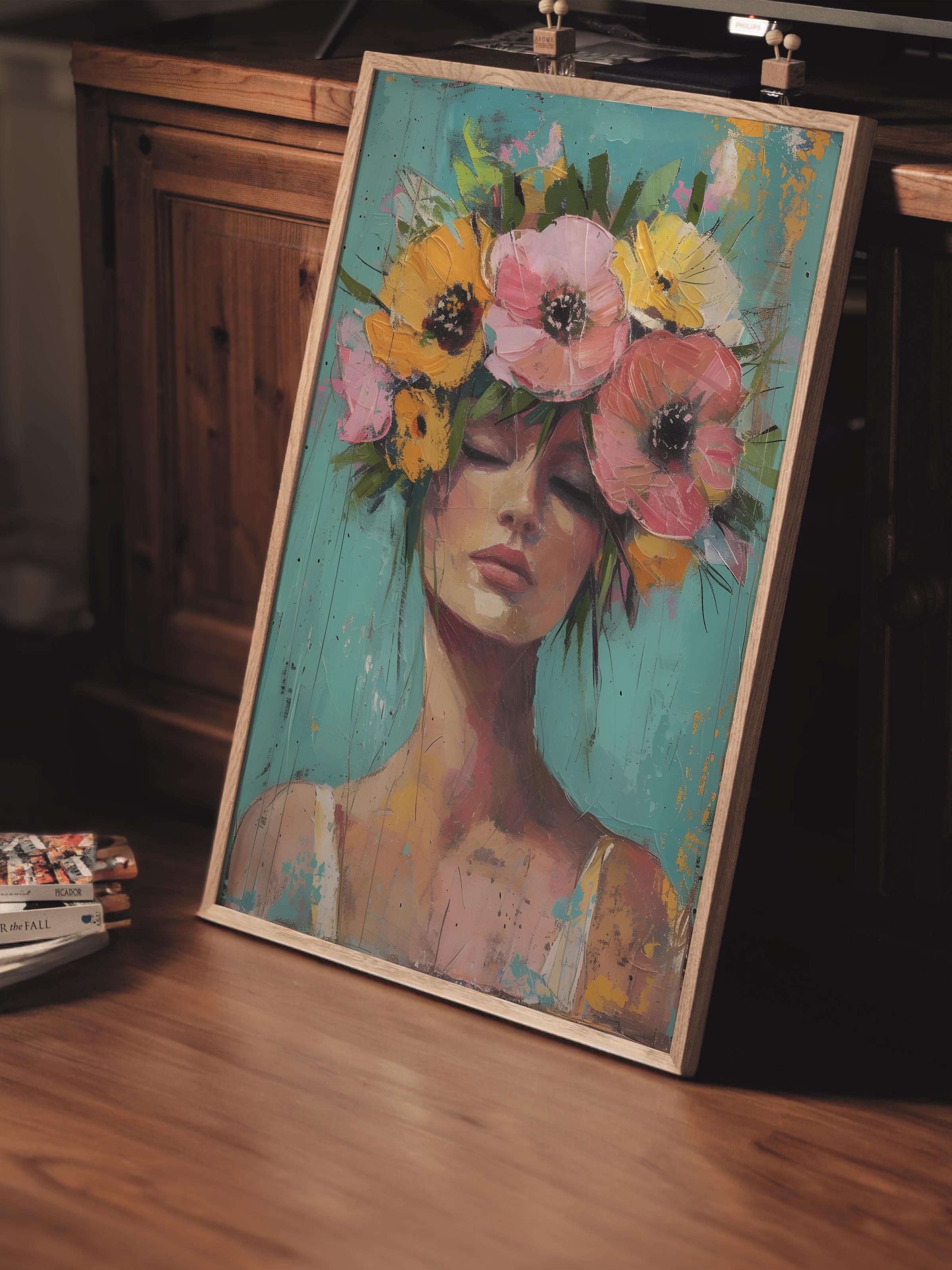Çerçevesiz Poster Tablo, Duvar Posteri, Kağıt Poster, Çiçek Taçlı Güzellik , Maximalist No:170